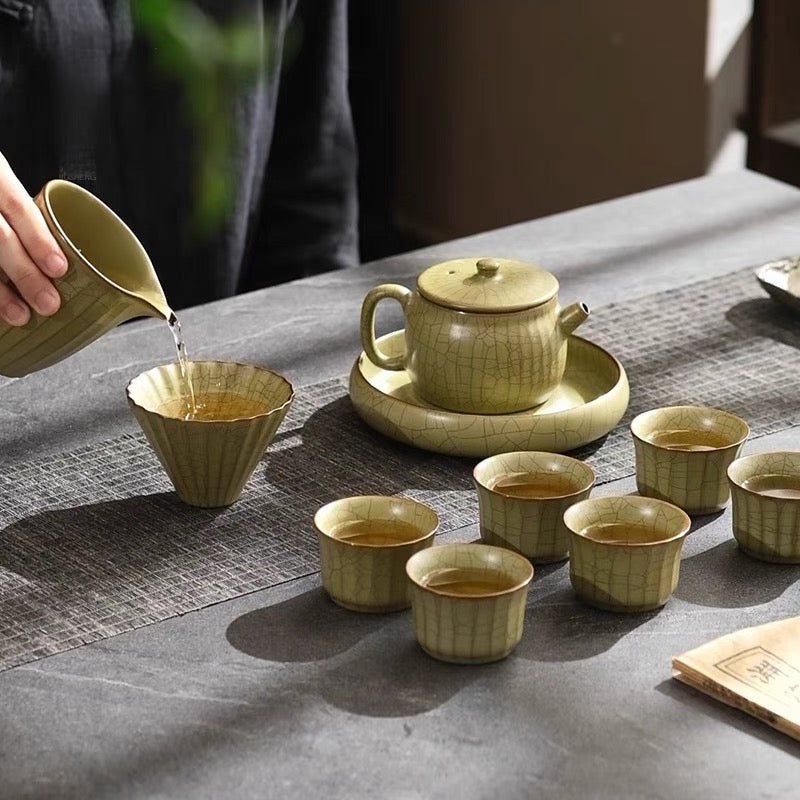 chinese ge kiln tea sets – 12-Piece Full Set Longquan Celadon Ge-Kiln Tea Set by Kungfuyang