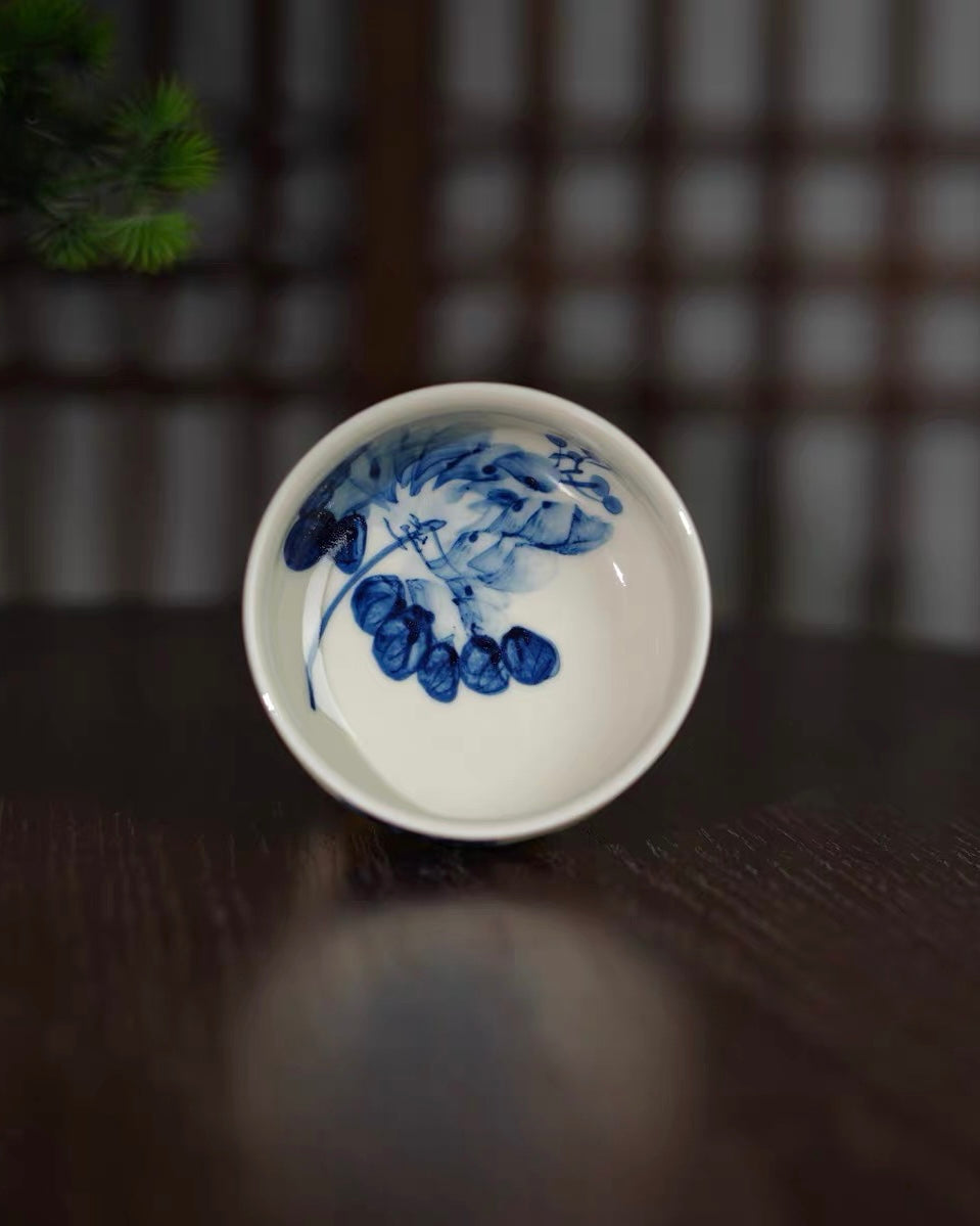 chinese porcelain tea cup – Jingdezhen Underglaze Blue-and-White Hand-Painted Peony Gaiwan by Kungfuyang