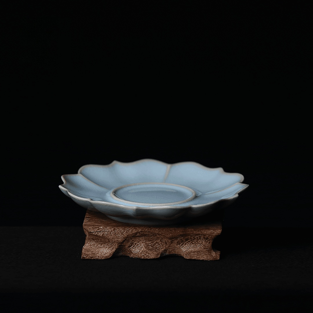 chinese ru ceramic tea set – Sunflower Rim Sky-Blue Ru Porcelain Saucer for Host Teacup by Kungfuyang