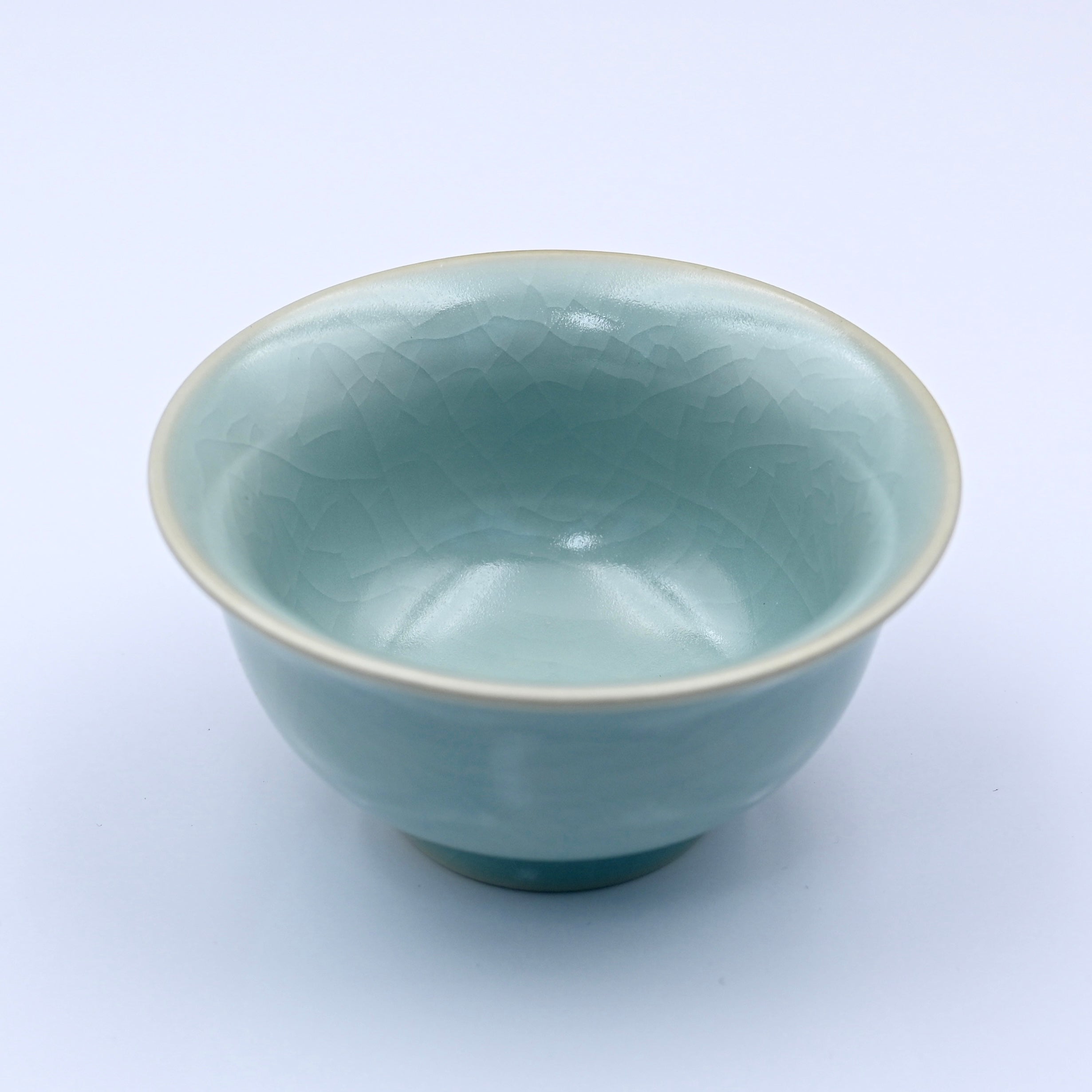 chinese rukiln – Ru Porcelain Vintage Glaze Fine Crackles Press Hand Cup by Kungfuyang