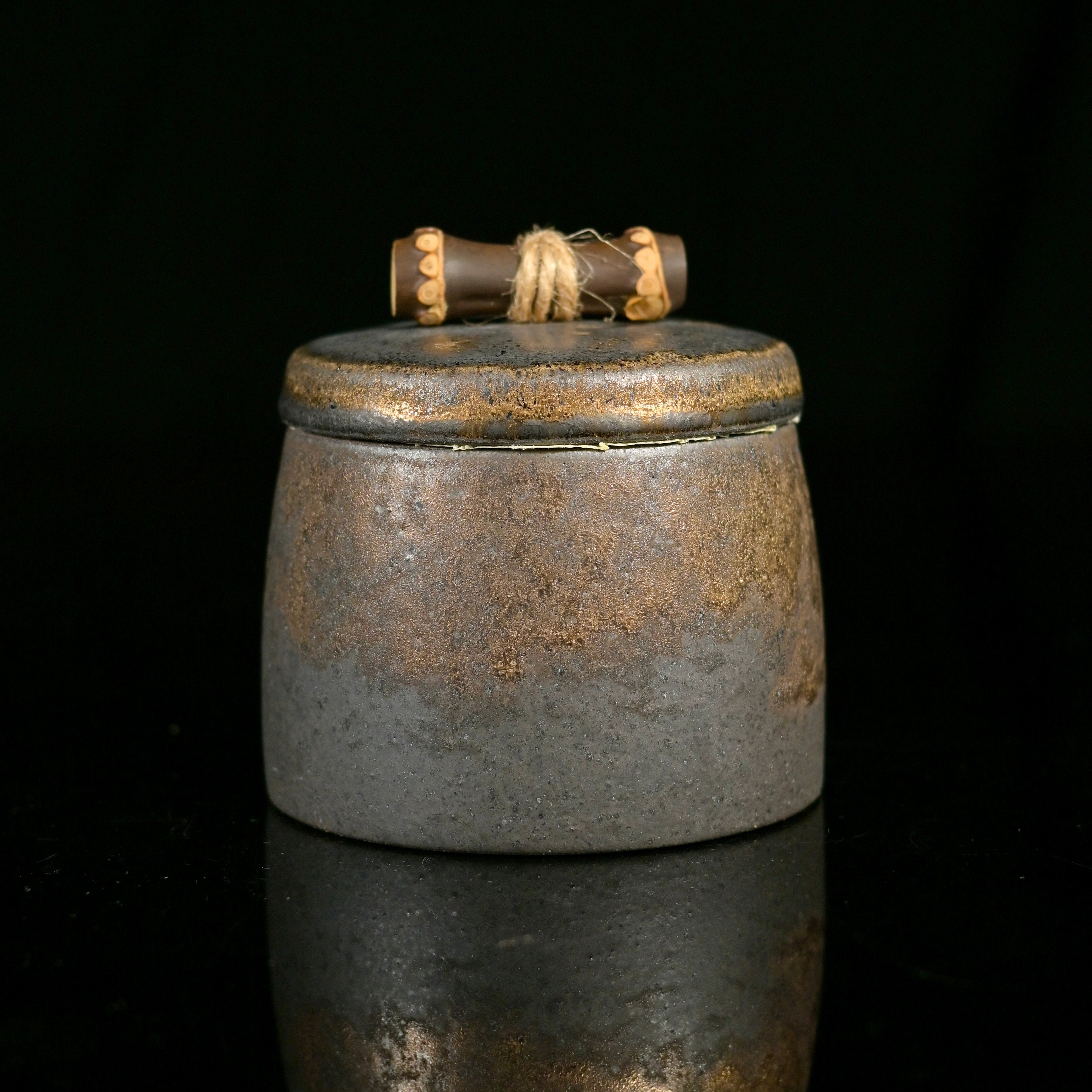 chinese small vintage gilded stoneware tea – Vintage Gilded Chinese Small Stoneware Tea Caddy by Kungfuyang