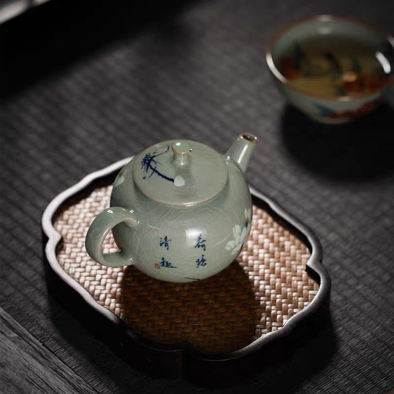chinese underglaze color technique – Jingdezhen Wood-Fired Kiln Old Clay Handmade Lotus Blue and by Kungfuyang