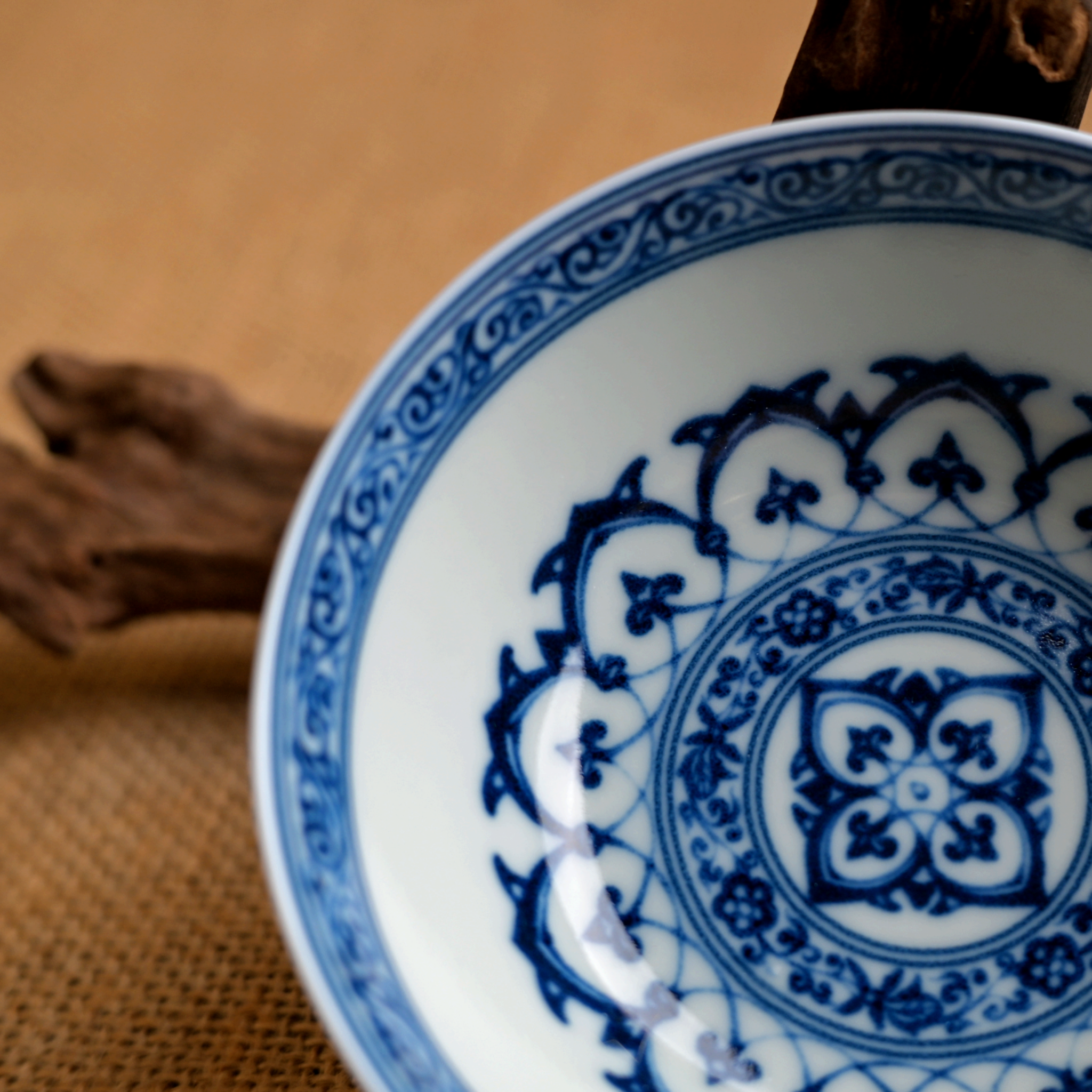 chinese underglaze porcelain chawan – Blue and White Underglaze Porcelain Cup with Scrolling Lotus by Kungfuyang