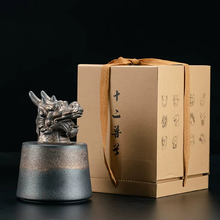 chinese zodiac tea storage jar 1000ml – Zodiac Animal Head Rustic Tea Canister 1000ml by Kungfuyang
