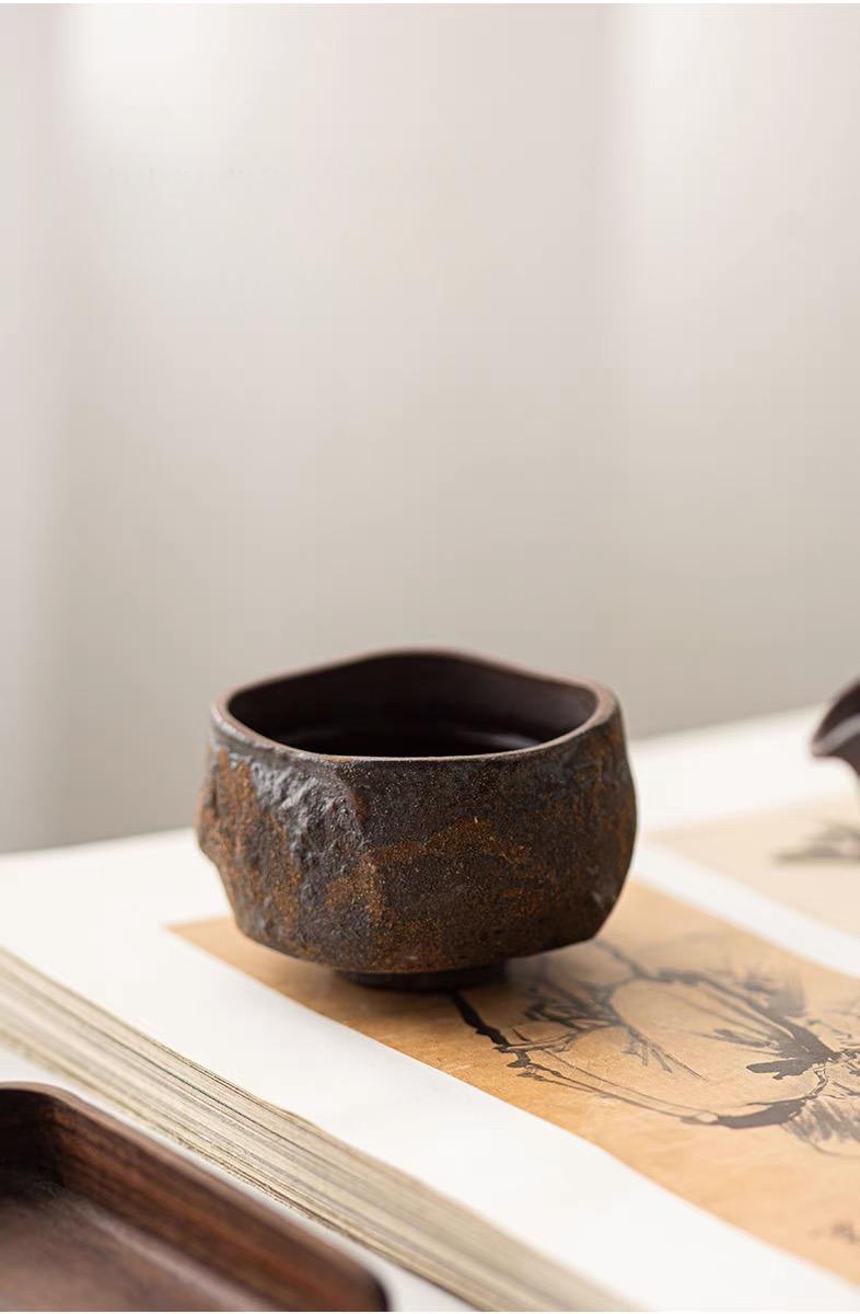 coarse clay japanese ceramic cup – Wabi-Sabi Handcrafted Wood-Fired Coarse Clay Host Teacup by Kungfuyang