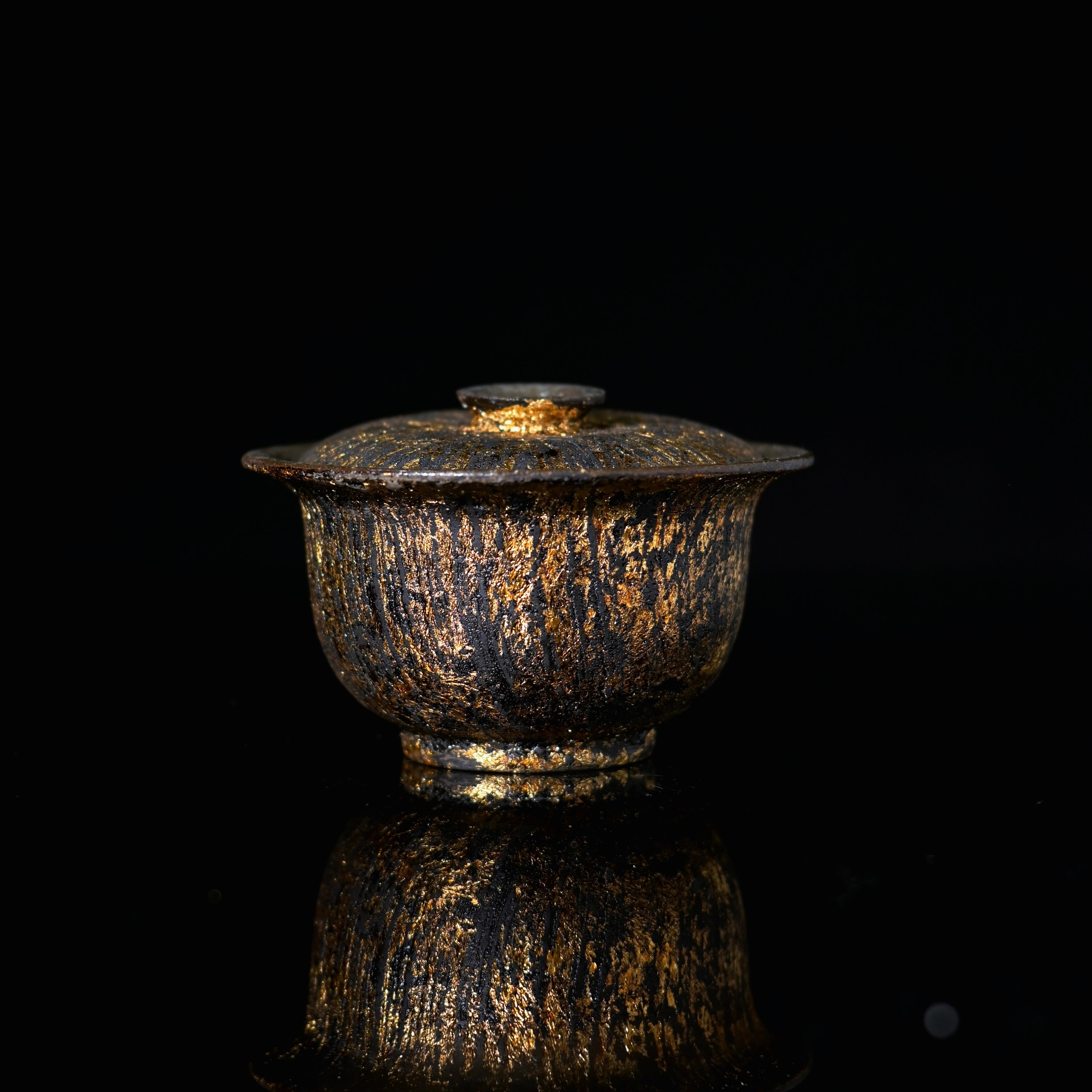 coarse clay raw lacquer gold gaiwan – Unique Piece Handmade Raw Lacquer Gold Brush Coarse Clay by Kungfuyang