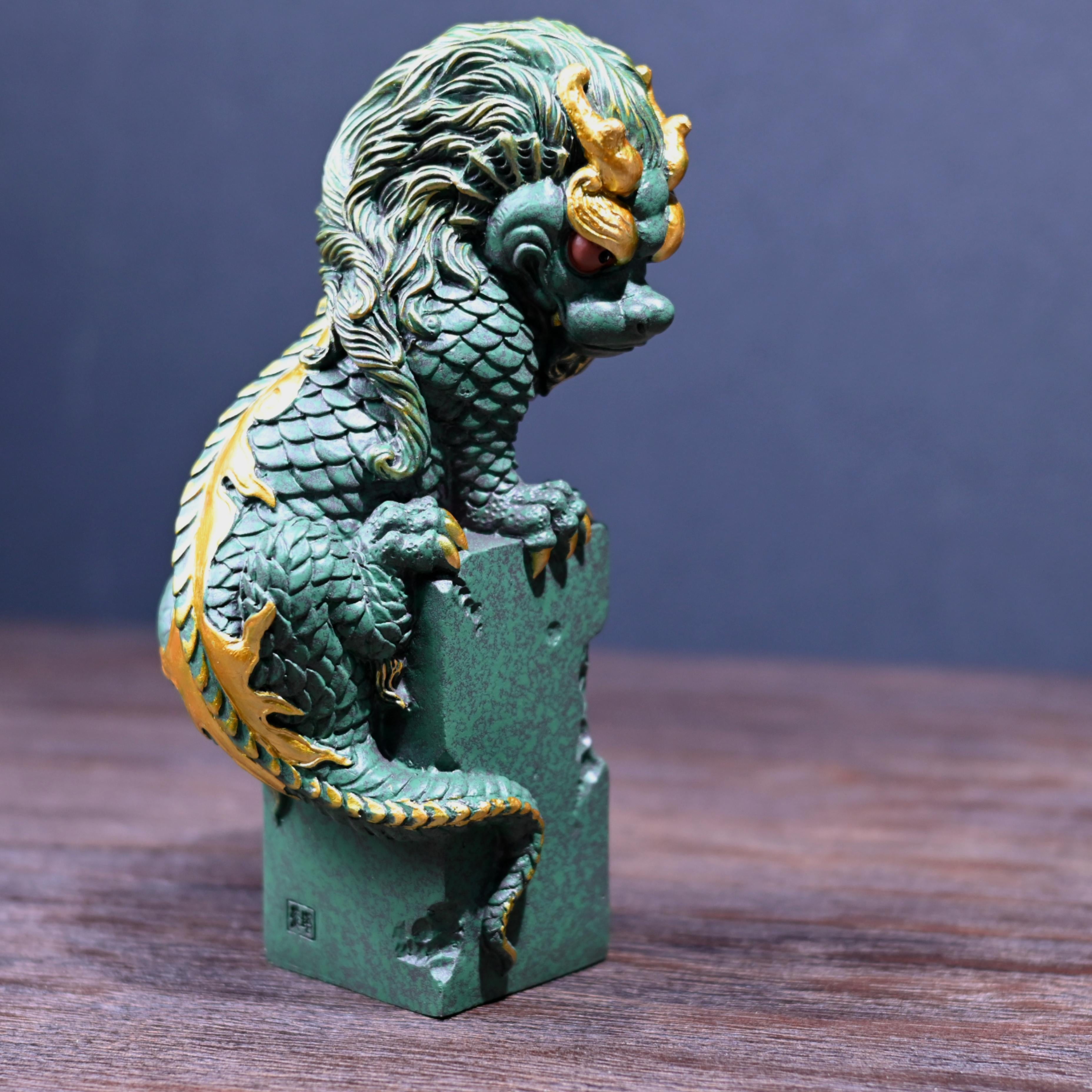 coiling dragon tea ornament gold trim – Green Sandstone Winding Dragon Ornament Tea Pet by Kungfuyang
