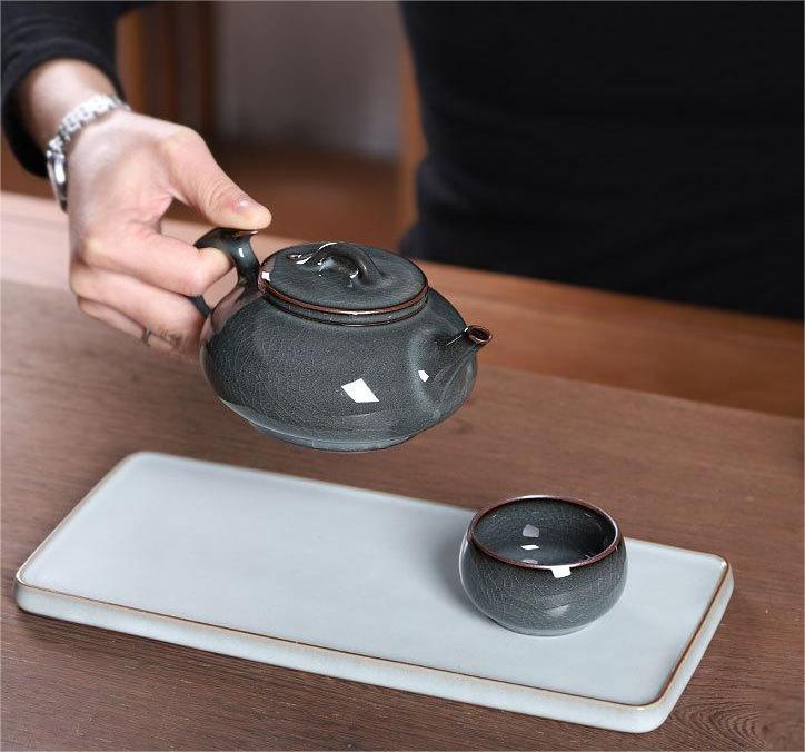 crackle glaze ceramic tea set – 3pcs in 1 Handmade Ge kiln Celadon Iron Clay Tea Set by Kungfuyang