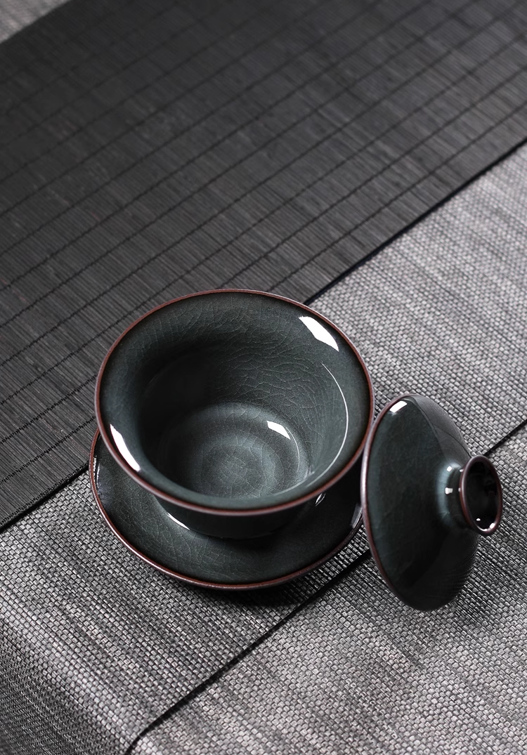 crackle glaze gaiwan set – Longquan Celadon Tea Bowl(Gaiwan) Iron Clay Dark Green by Kungfuyang