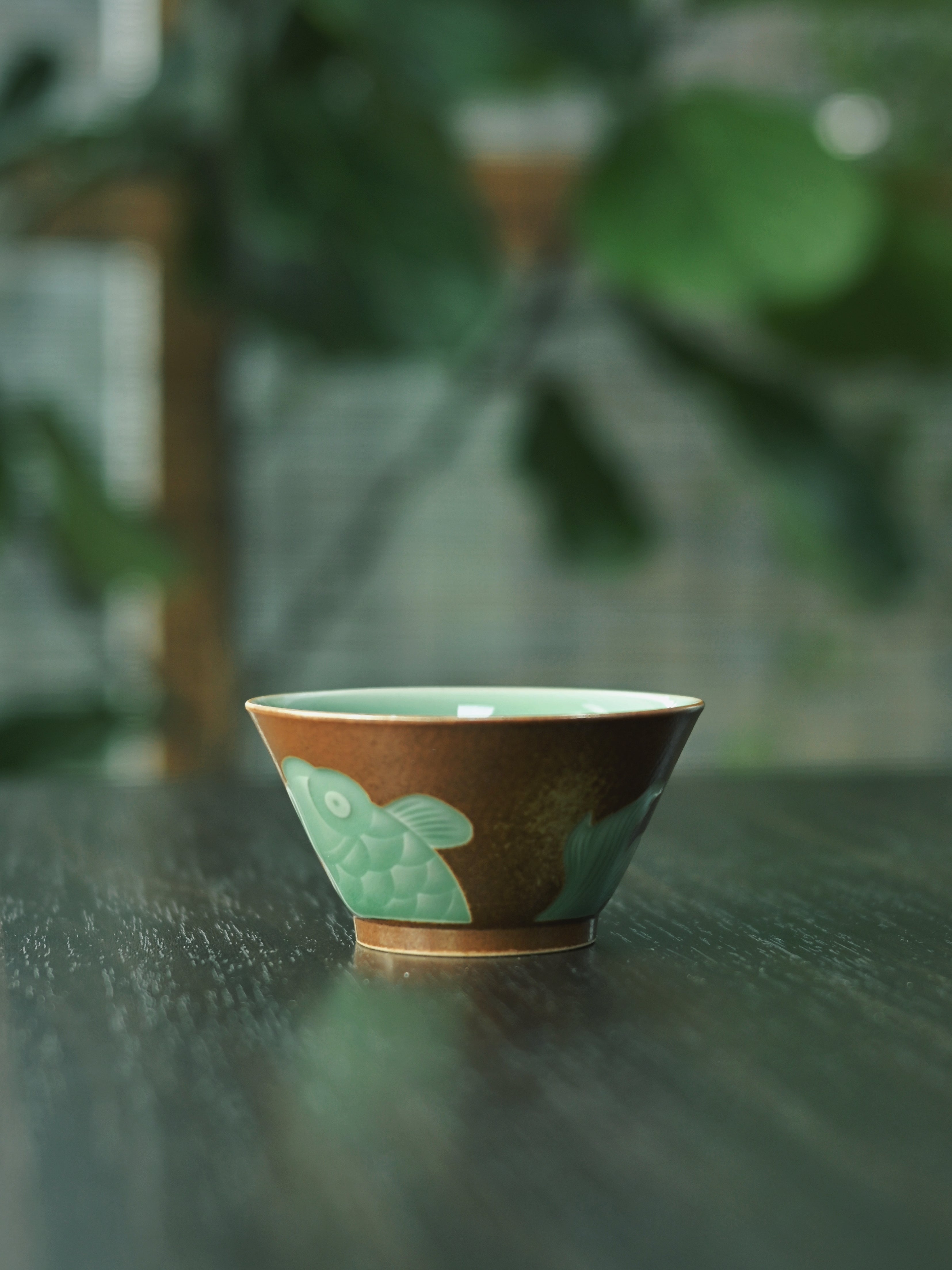 crystal glaze celadon teacup – Longquan Celadon Ash and Plum Green Glaze Hand-Carved Fish by Kungfuyang