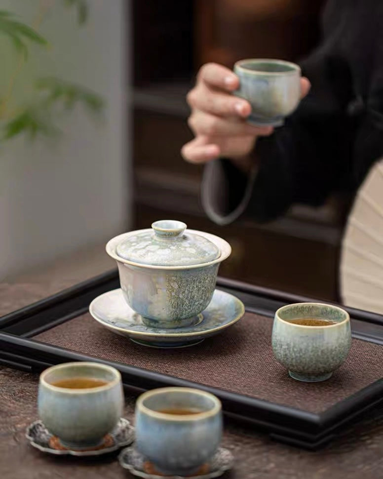 crystalline glaze ceramic – Kiln-Transformed Crystal Glaze Pine Needle Gaiwan by Kungfuyang