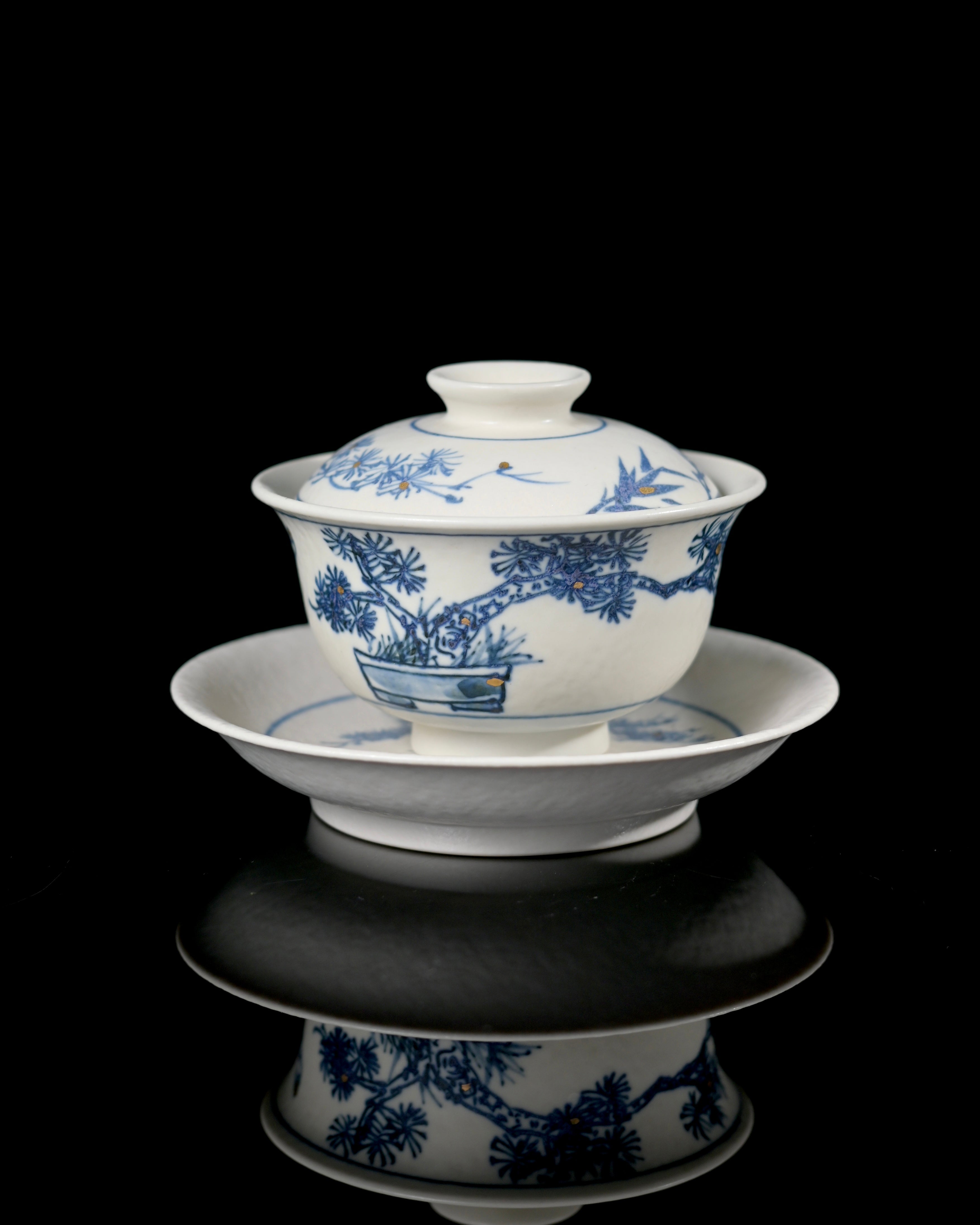 chinese style hand painted pine tree gaiwan set – Jingdezhen Handcrafted Blue-and-White 'Scholar's Treasure' by Kungfuyang