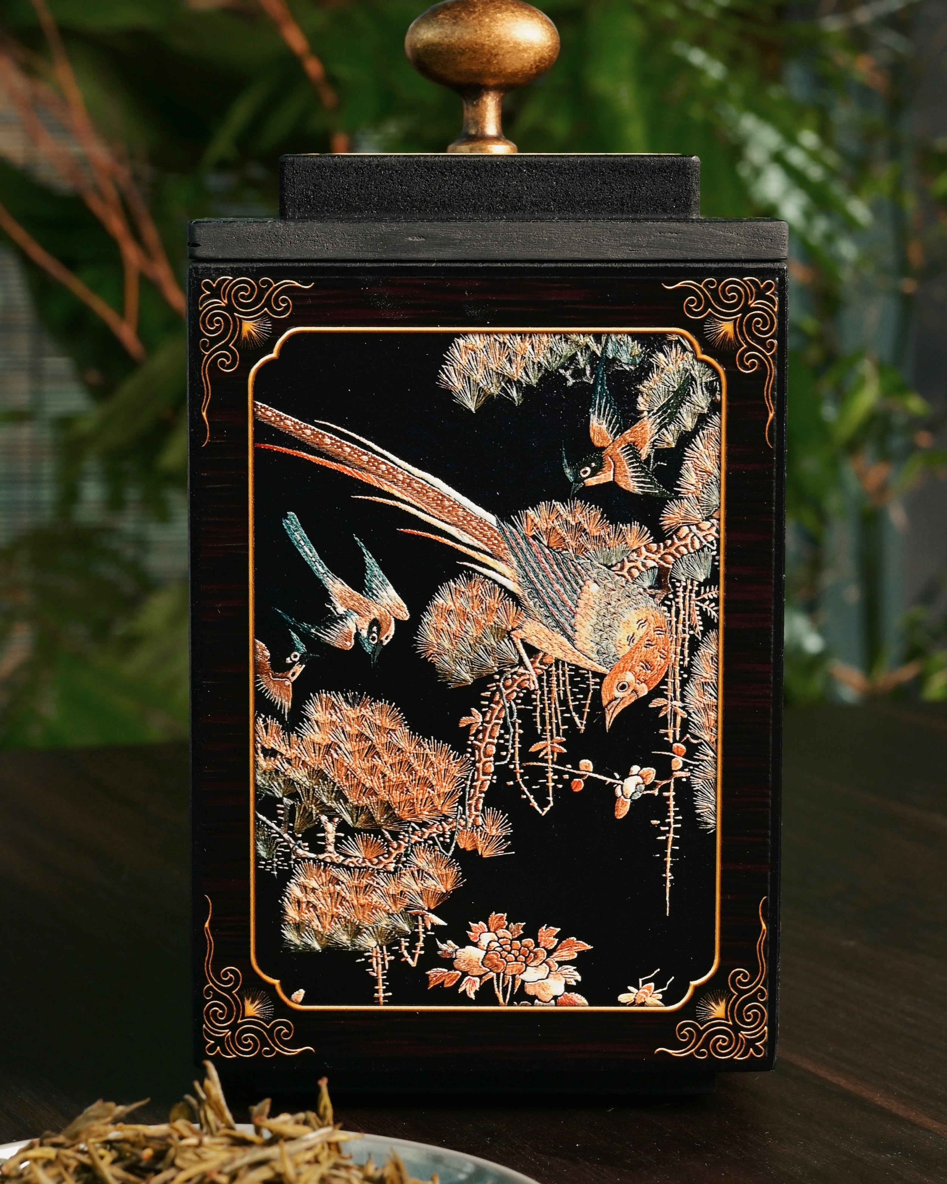 anion bamboo charcoal tea canister – Retro 'Hundred Birds Worshipping Phoenix' Tea Caddy by Kungfuyang