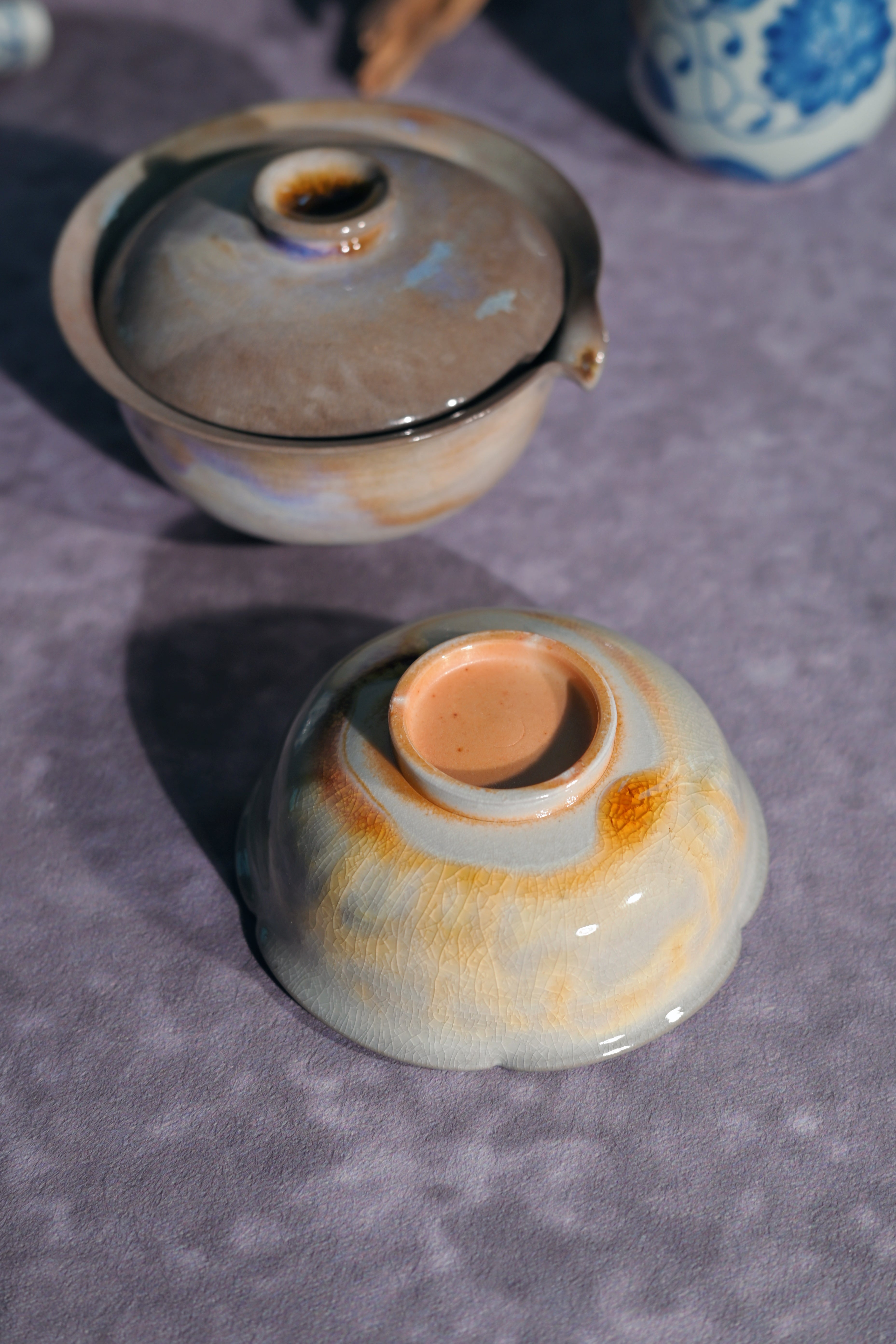 Kungfuyang Unique Piece Wood-Fired Aurora Gaiwan & Flower Cup Set 130ml, product view 12