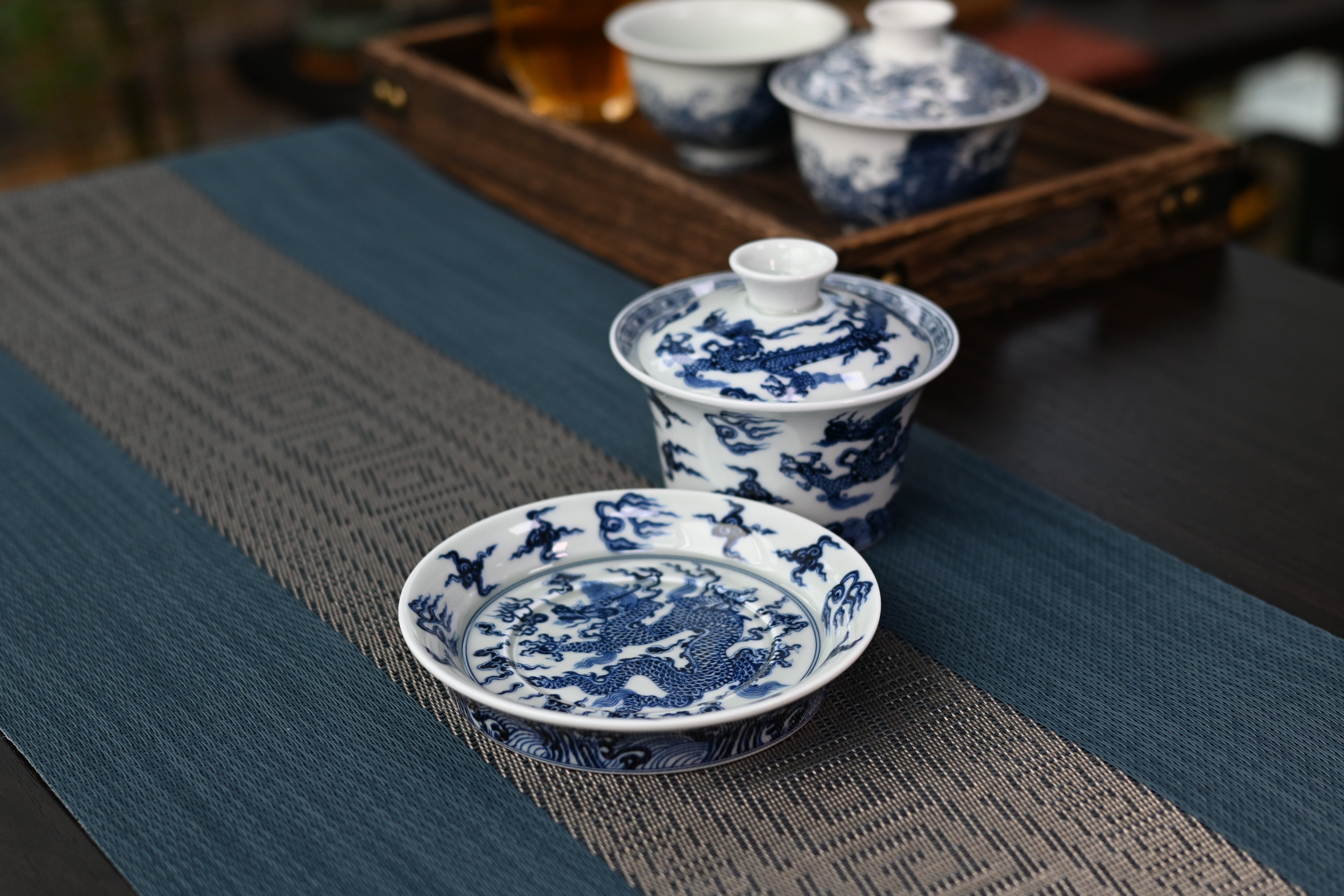 dragon painting gaiwan – Jingdezhen Blue and White Dragon and Cloud Patterns Porcelain by Kungfuyang