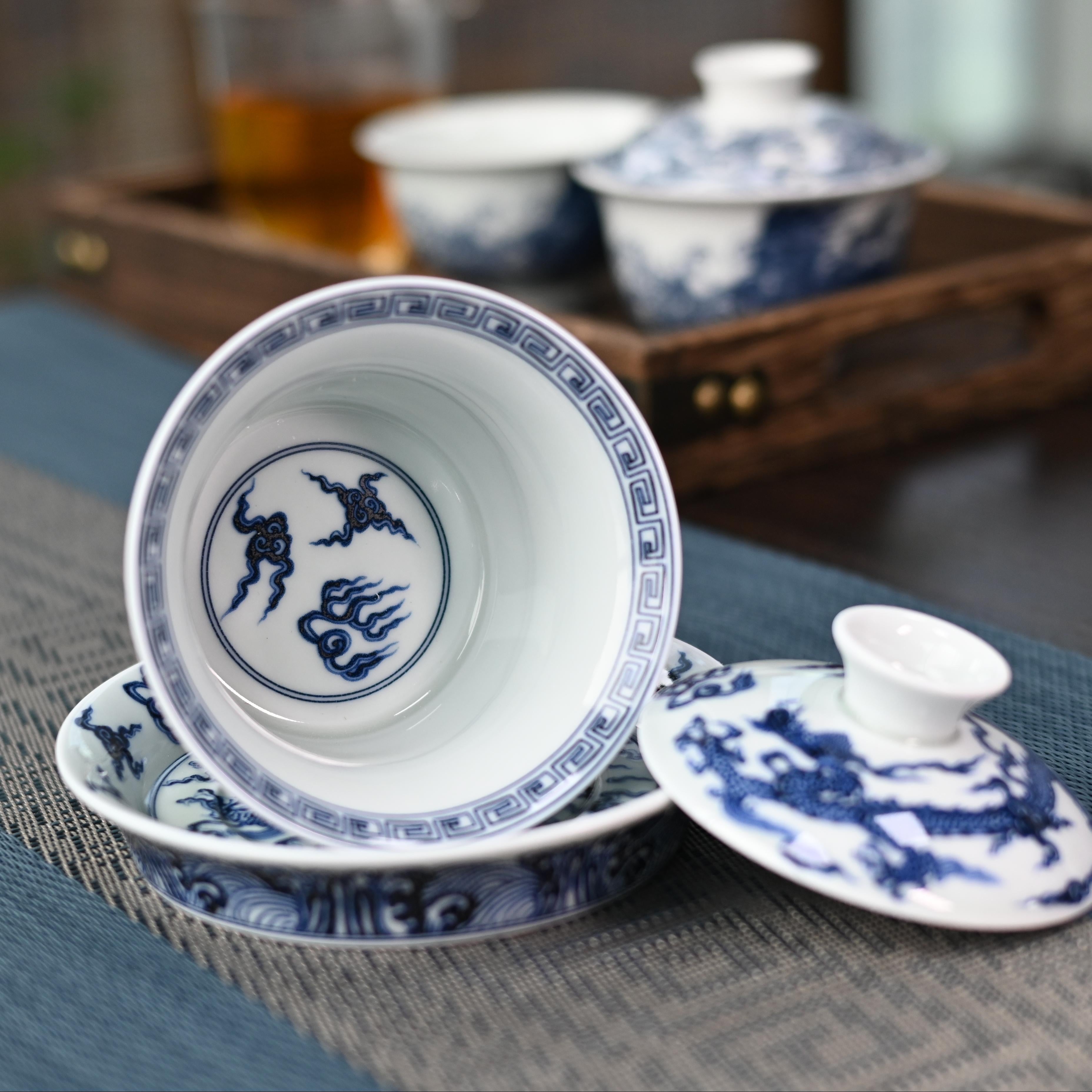 dragon pattern gaiwan – Jingdezhen Blue and White Dragon and Cloud Patterns Porcelain by Kungfuyang