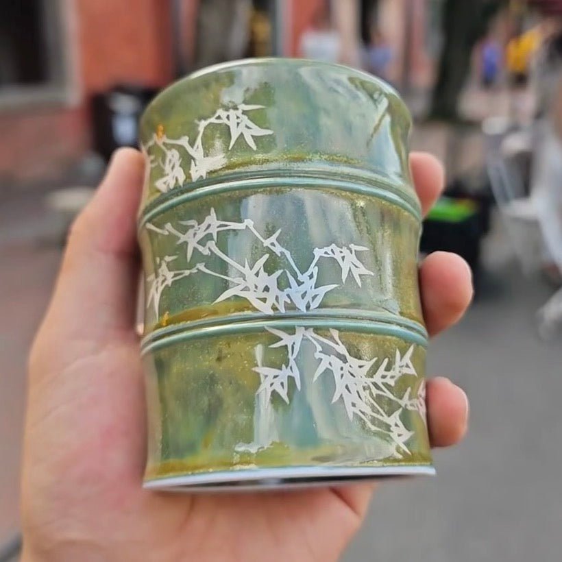 Kungfuyang "Bamboo Rhythm" Jingdezhen Hand-Painted Ceramic Mug, detail 2