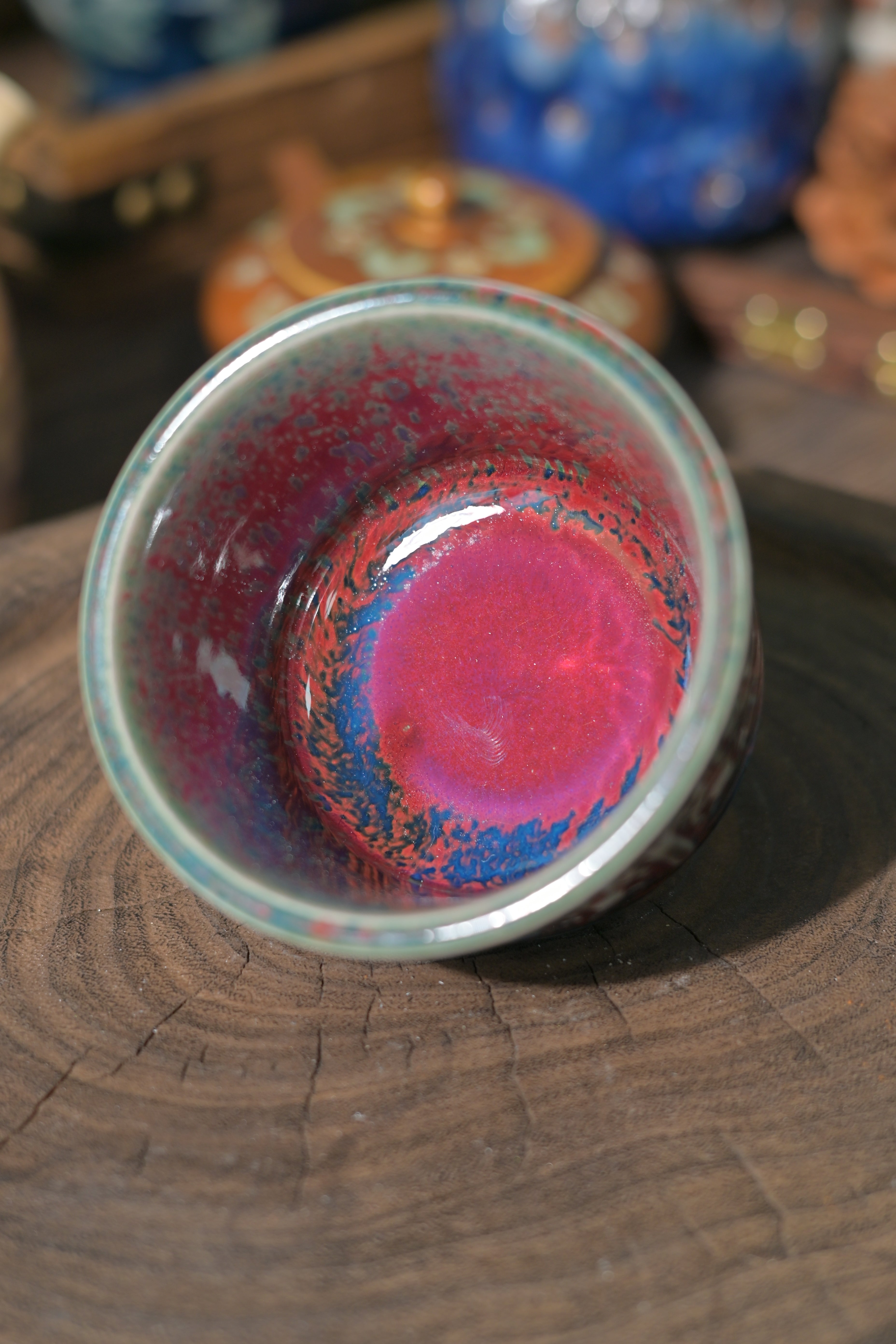 Kungfuyang Jun Kiln Flambé Glaze Handmade Relief Teacup 120ml, product view 2