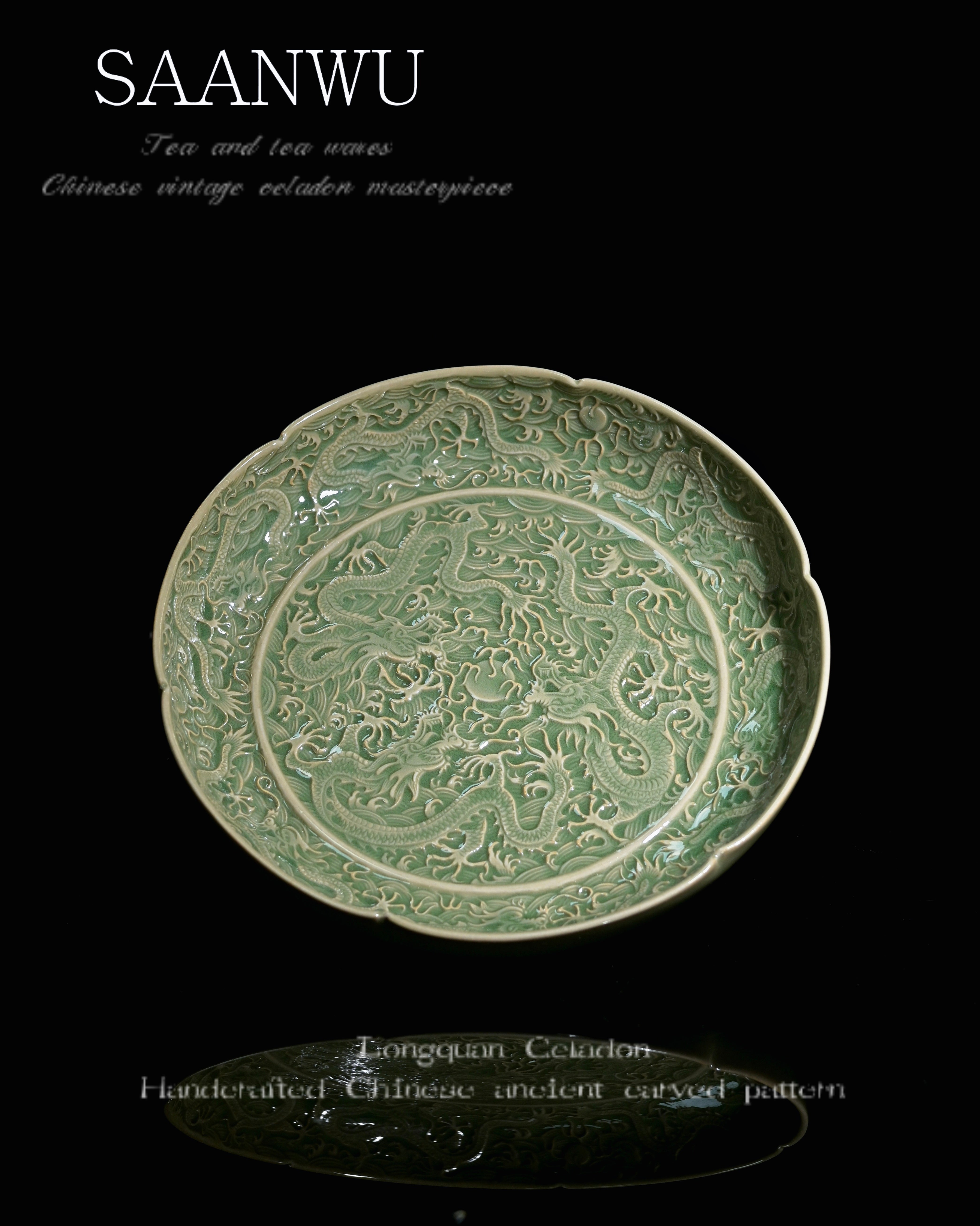 Chinese celadon symbolic platter where nine dragons represent nobility and pearl represents wealth by Kungfuyang