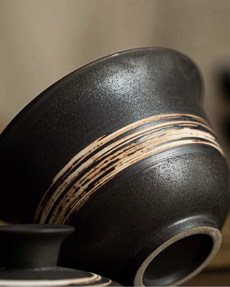 earth tone tea ceremony bowl – Wabi-Sabi Handmade Black Clay Slipware Gaiwan by Kungfuyang