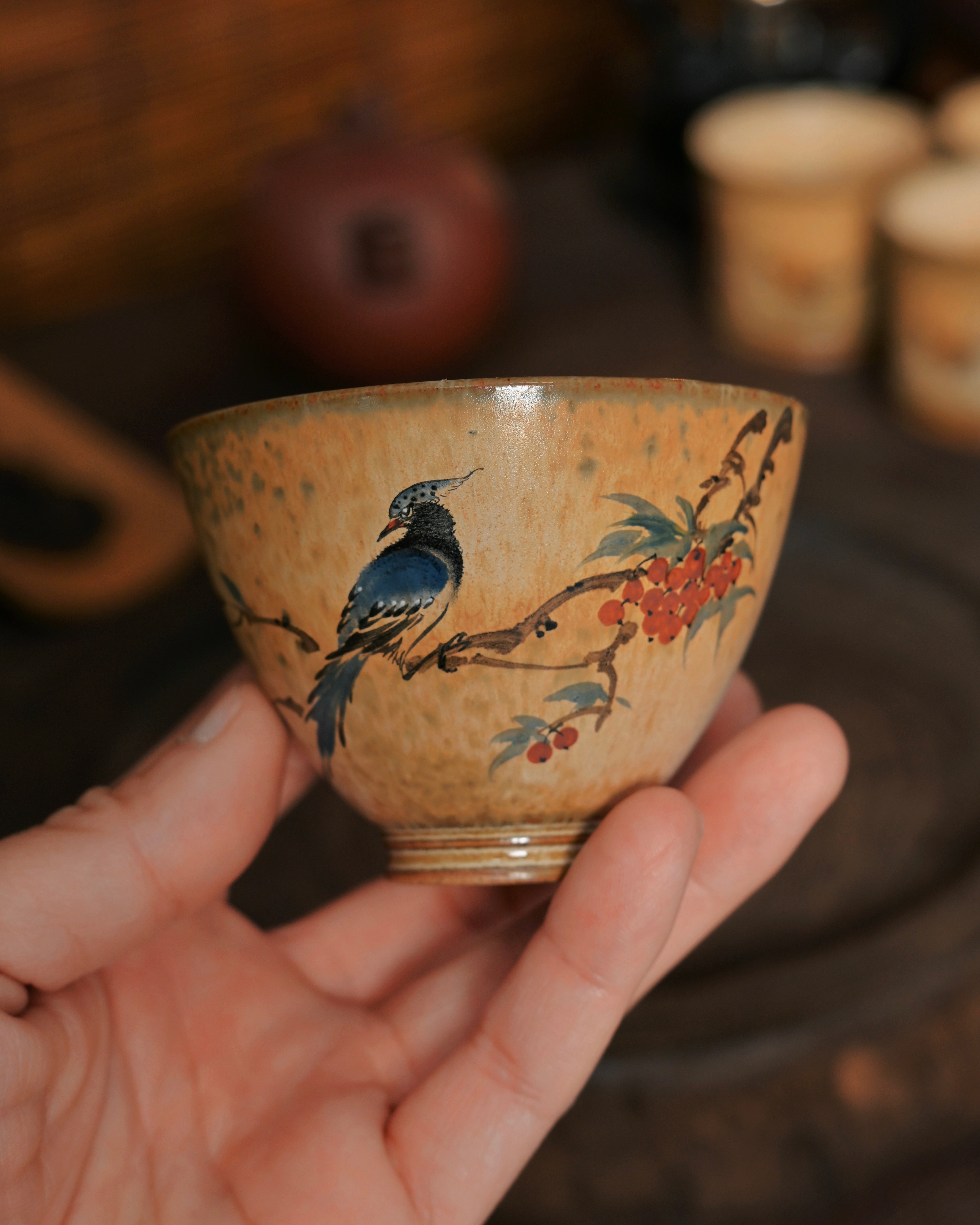 eastern aesthetic teaware – Jingdezhen Hand-Painted Chinese Bird-and-Flower Douli Cup by Kungfuyang