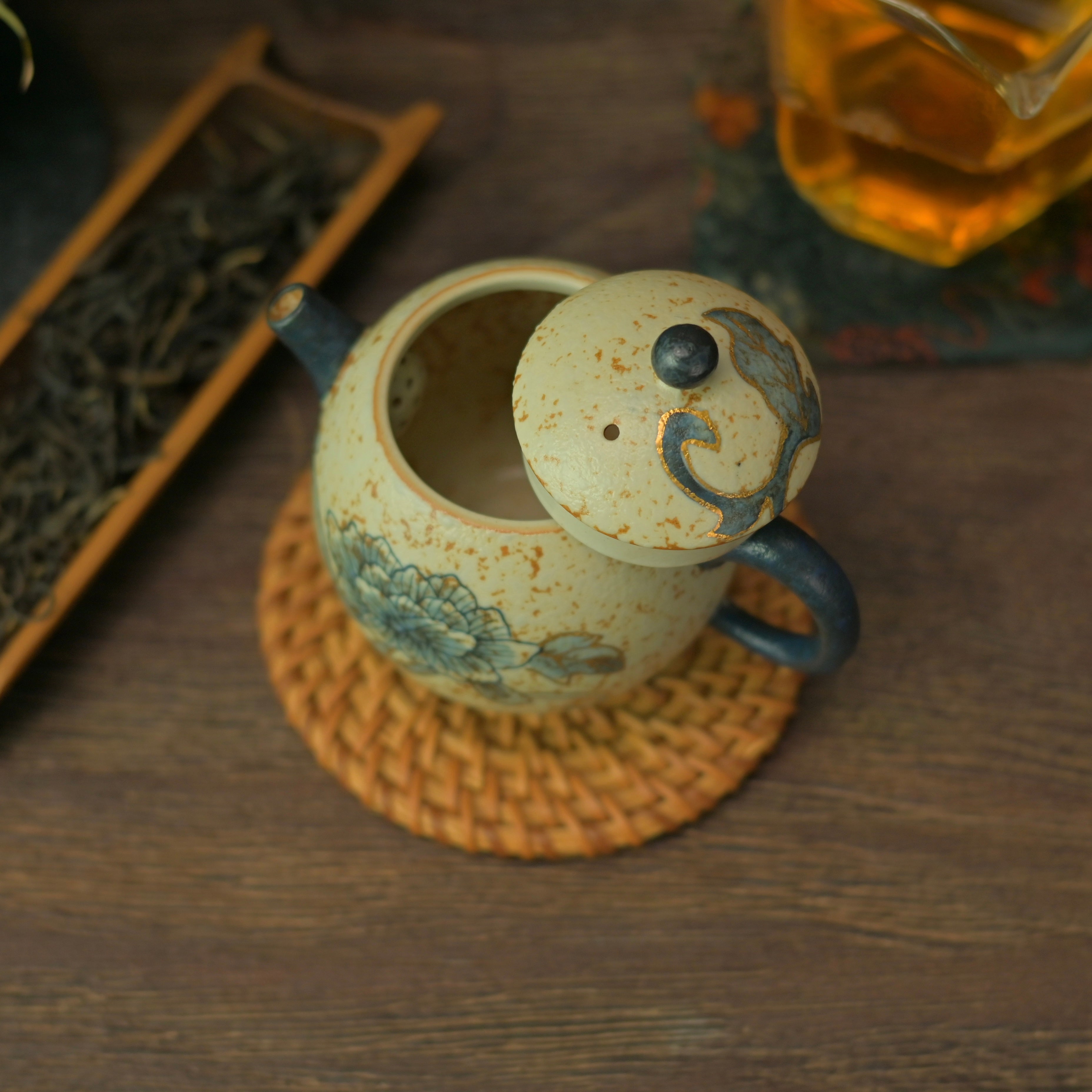 egg shape ceramic teapot – Old Clay Blue-and-White Volcanic Stone Style Caramel Glaze by Kungfuyang