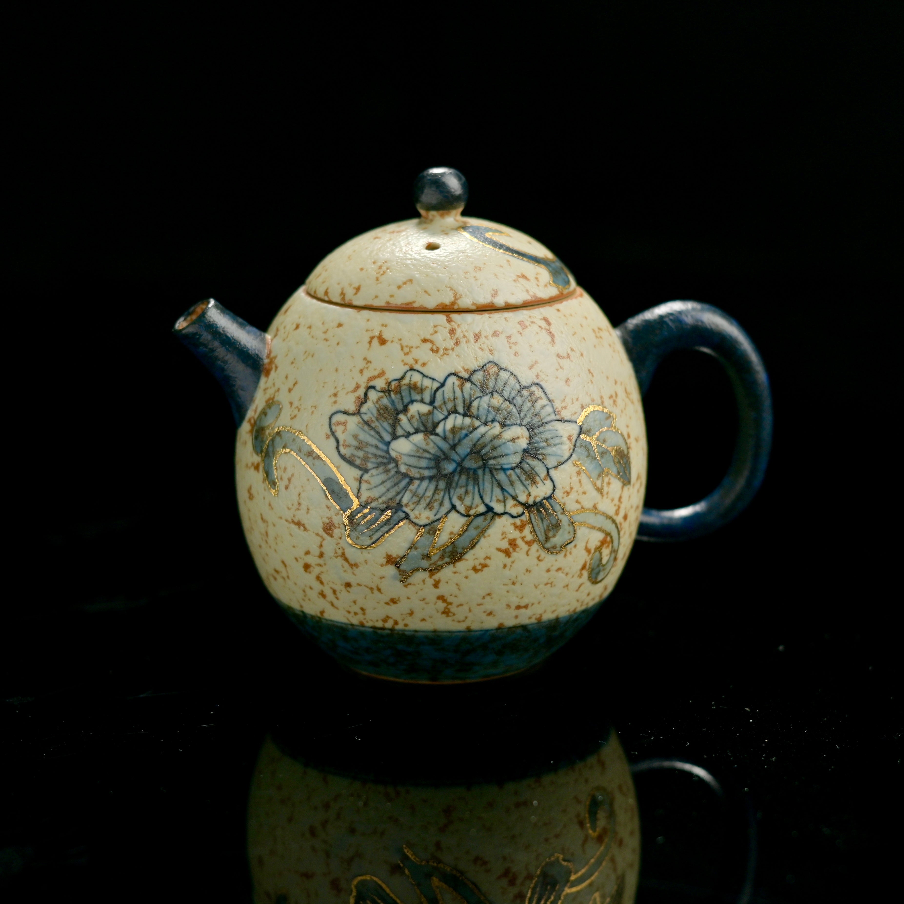 egg shape porcelain teapot – Old Clay Blue-and-White Volcanic Stone Style Caramel Glaze by Kungfuyang