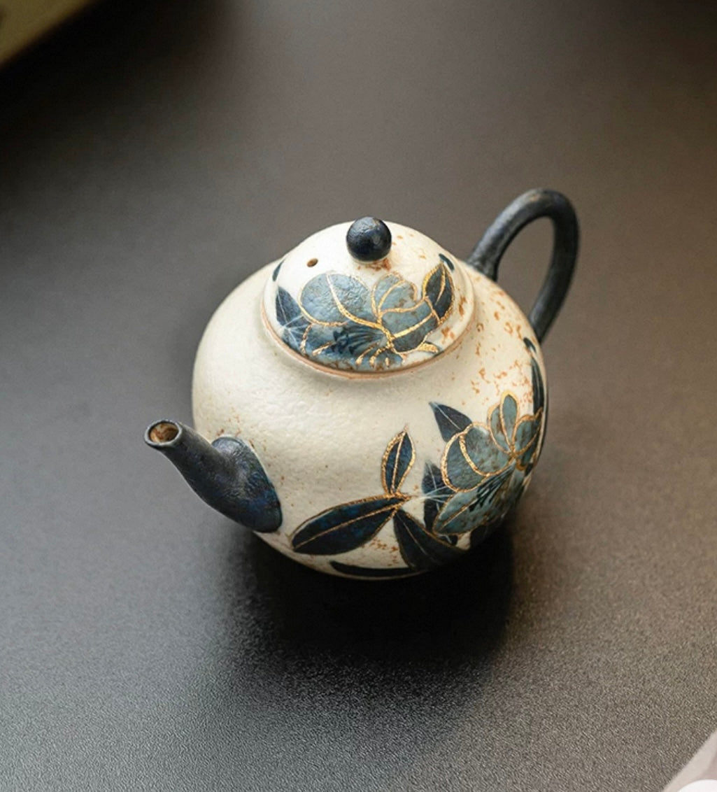 Caramel Glaze teapot with Hand Painted – Old Clay Blue-and-White Volcanic Stone Style Caramel Glaze by Kungfuyang