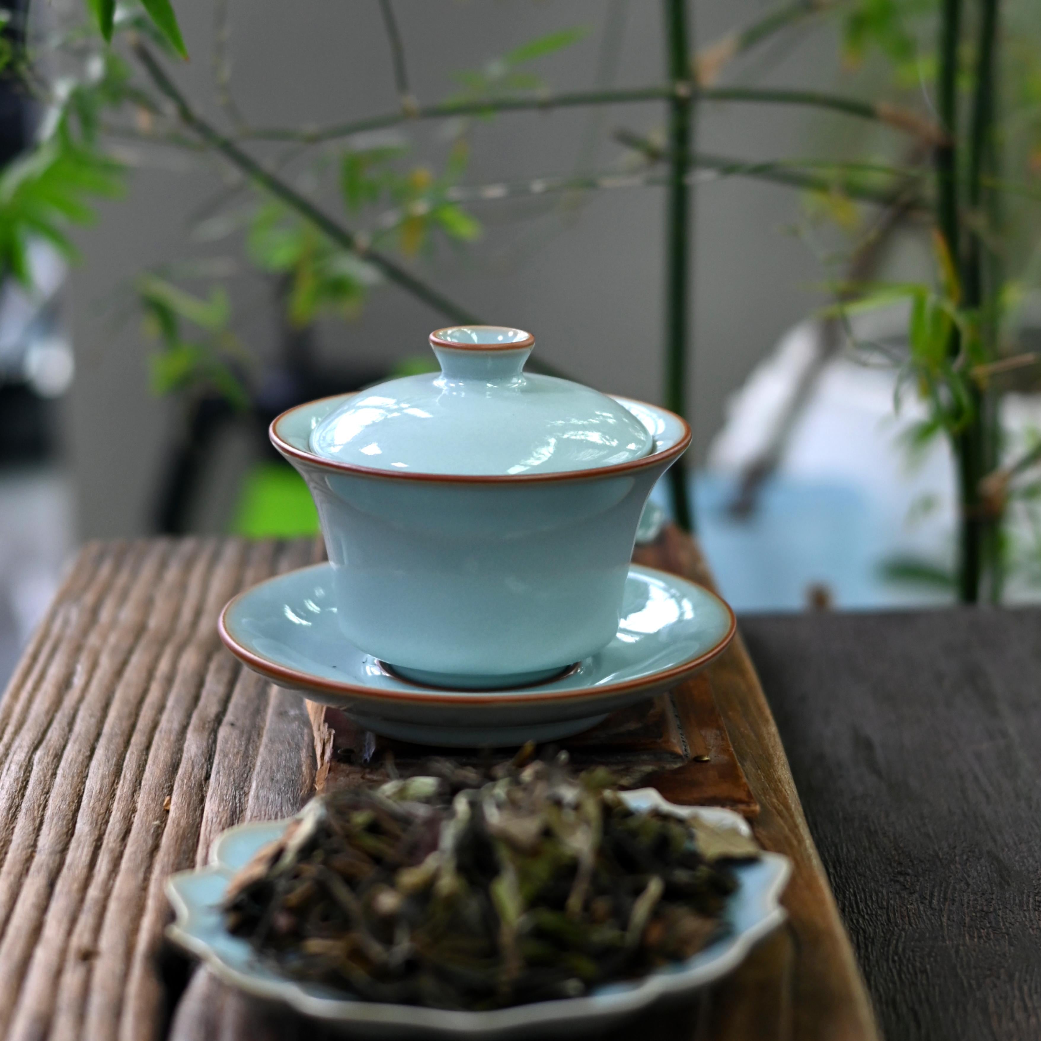 Kungfuyang Ru Porcelain (Ruyao) Sky Blue Gaiwan Fine Crackle Tea Bowl, product view 6
