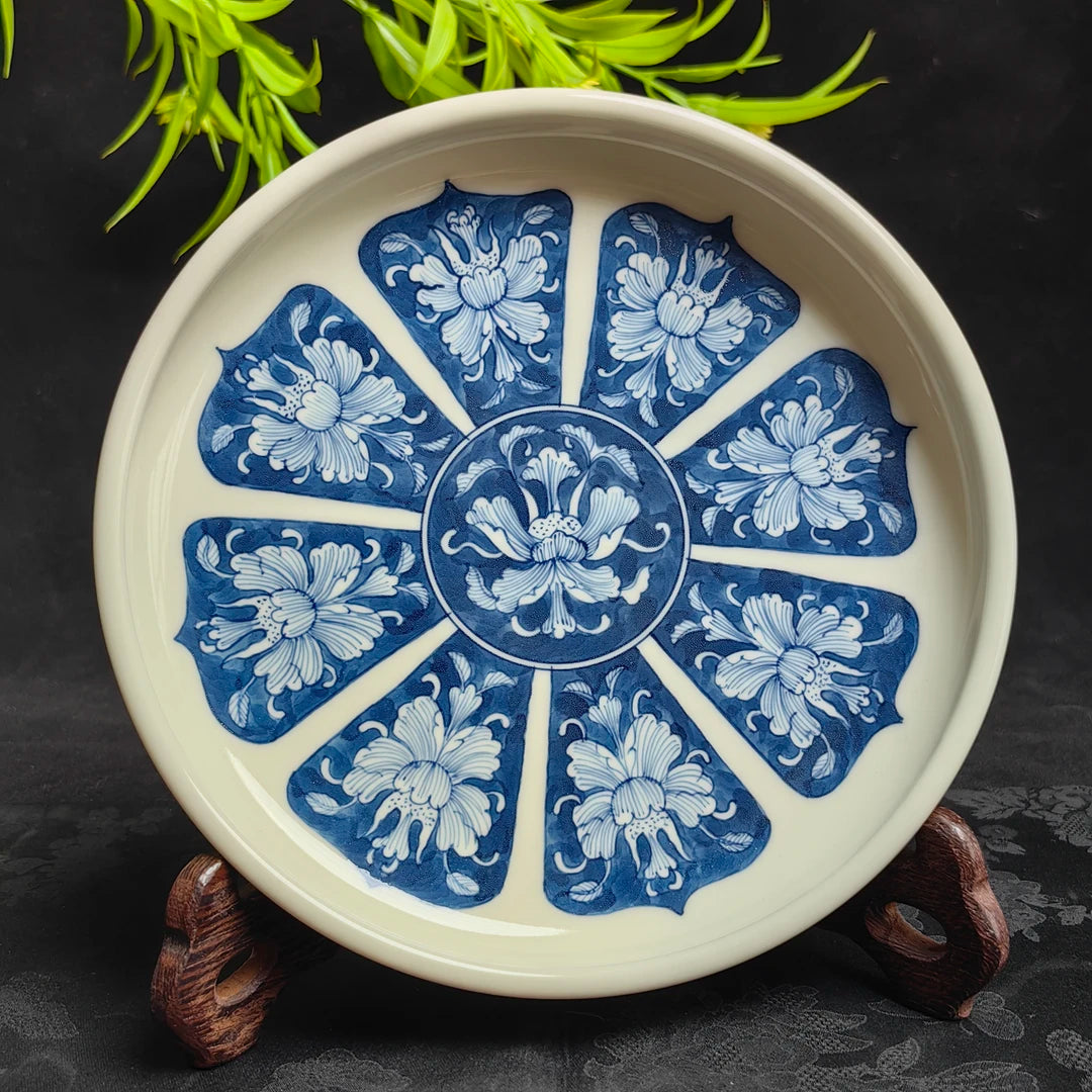 Kungfuyang Antique-Style Blue and White Porcelain Hand-Painted Peony Tea, product view 2