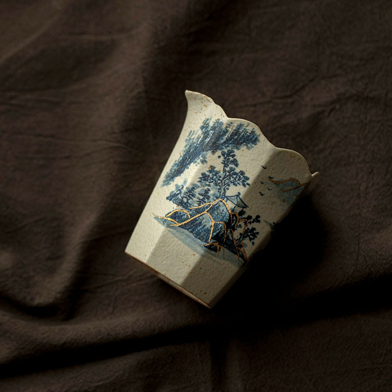fair cup with hand painted landscape and – Blue and White Porcelain Fair Cup with Hand-Painted Landscape by Kungfuyang