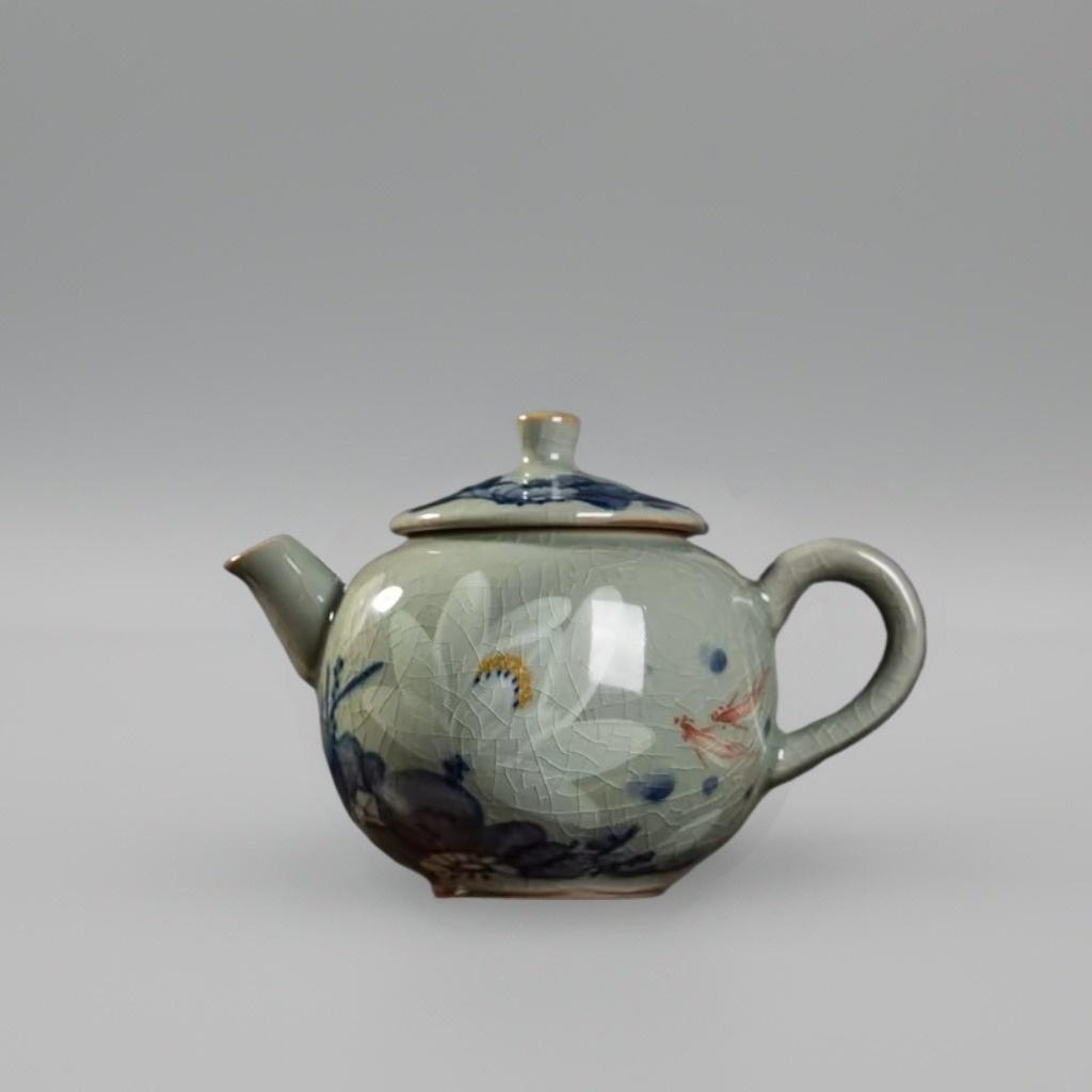 food safe underglaze tea ware – Jingdezhen Wood-Fired Kiln Old Clay Handmade Lotus Blue and by Kungfuyang
