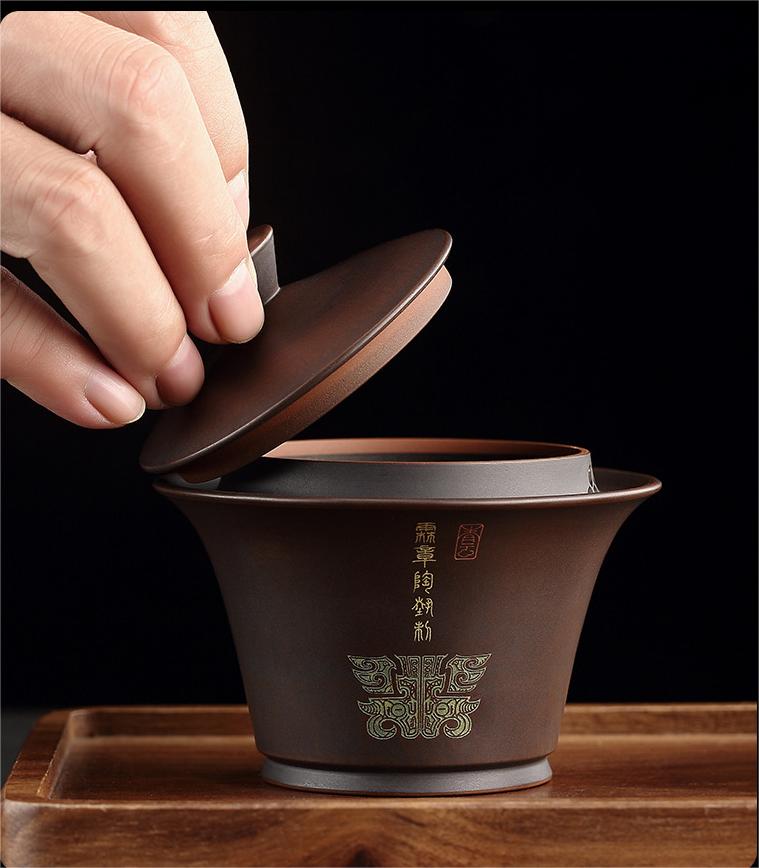 fully handmade jianshui clay covered bowl – Yunan Jianshui Purple Clay Fully Handmade Gaiwan (Lidded Bowl) by Kungfuyang