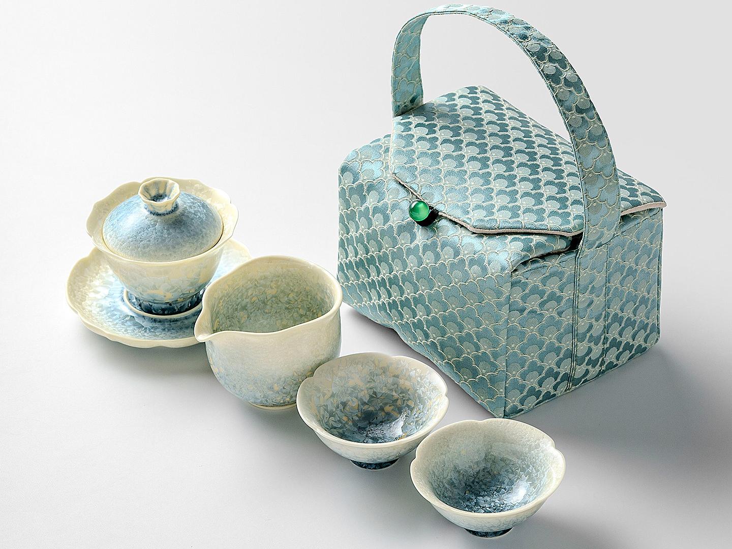 gaiwan Kungfuyang – Smoky Cyan Glaze Kiln-Change Crystal Ice Flower Teacup by Kungfuyang