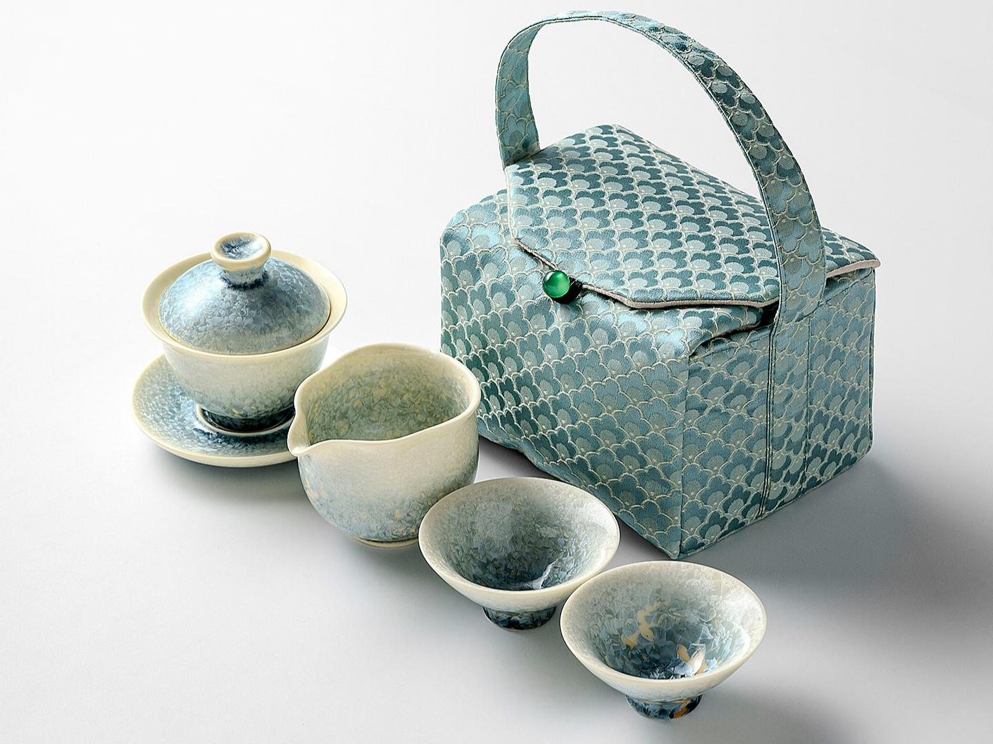 gaiwan tea set – Smoky Cyan Glaze Kiln-Change Crystal Ice Flower Teacup by Kungfuyang