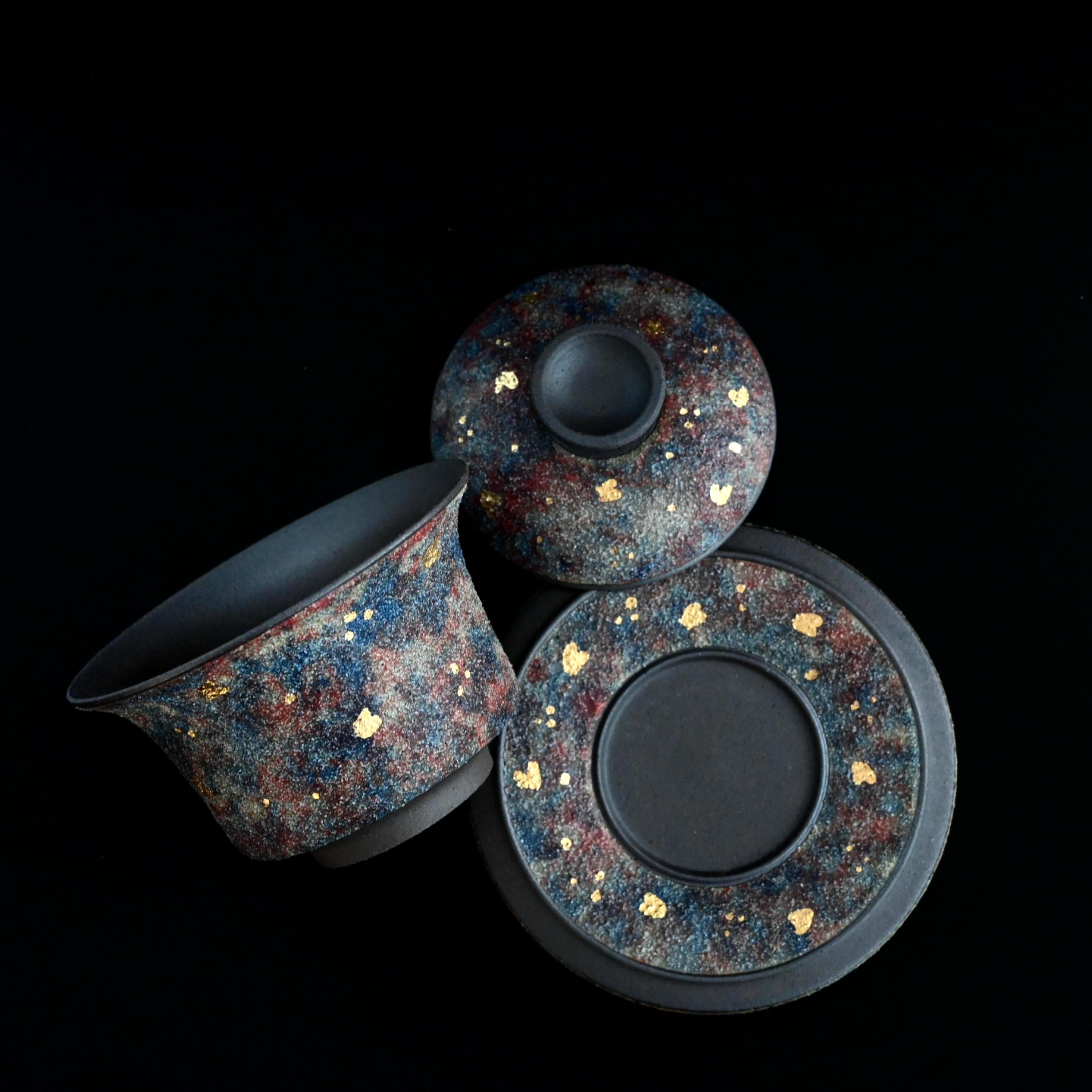 galaxy style purple clay lidded bowl – Purple Clay Conbined with Rock Mineral Colorful Gold Detailing by Kungfuyang