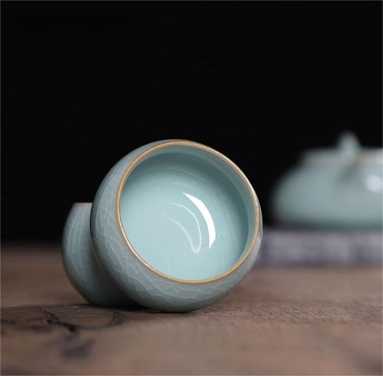 ge kiln celadon crackle glaze – 3pcs in 1 Handmade Ge kiln Celadon Iron Clay Tea Set by Kungfuyang