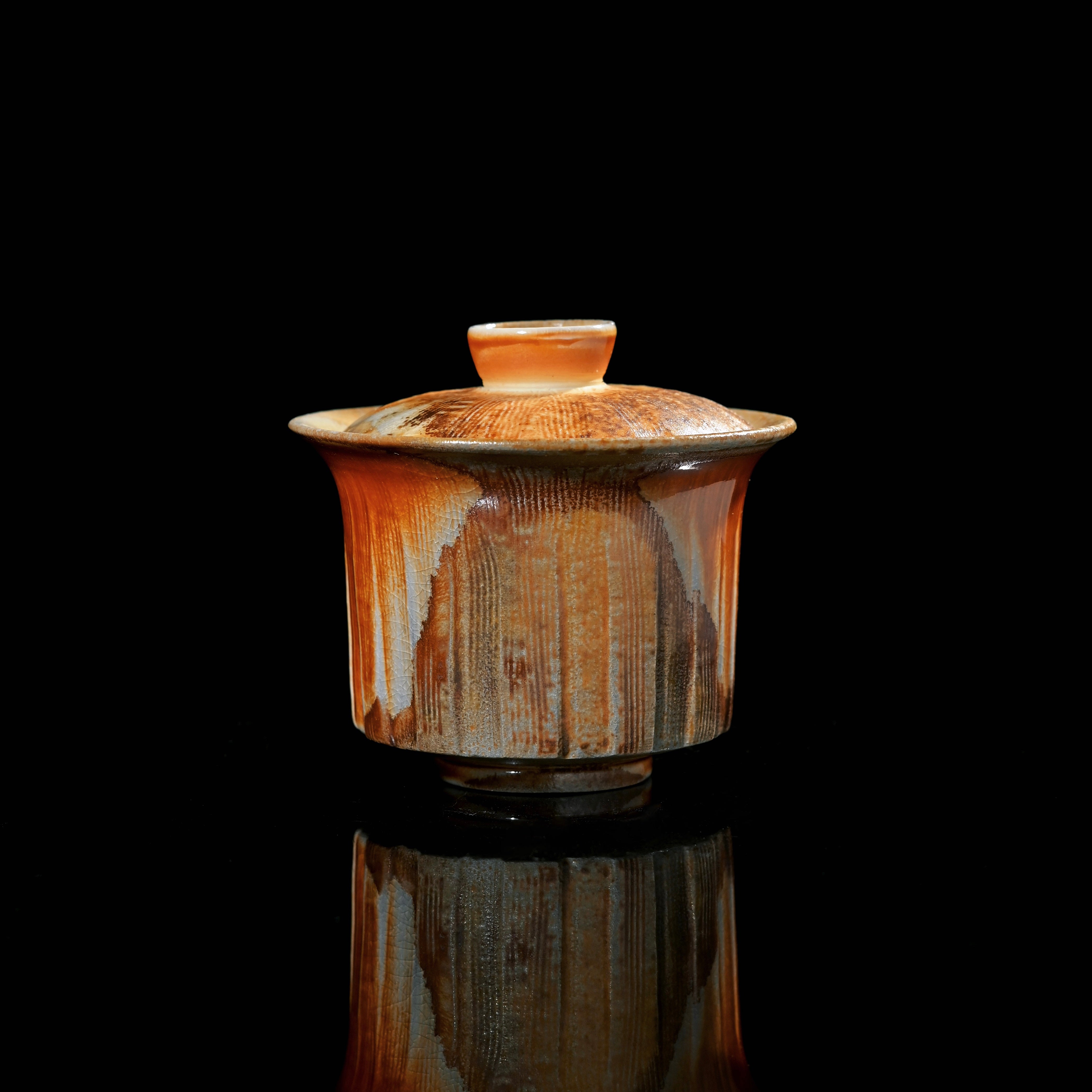 glaze uneven tea bowl – Unique Piece Handmade Wood-Fired Horseshoe-Shaped Lidded Bowl by Kungfuyang