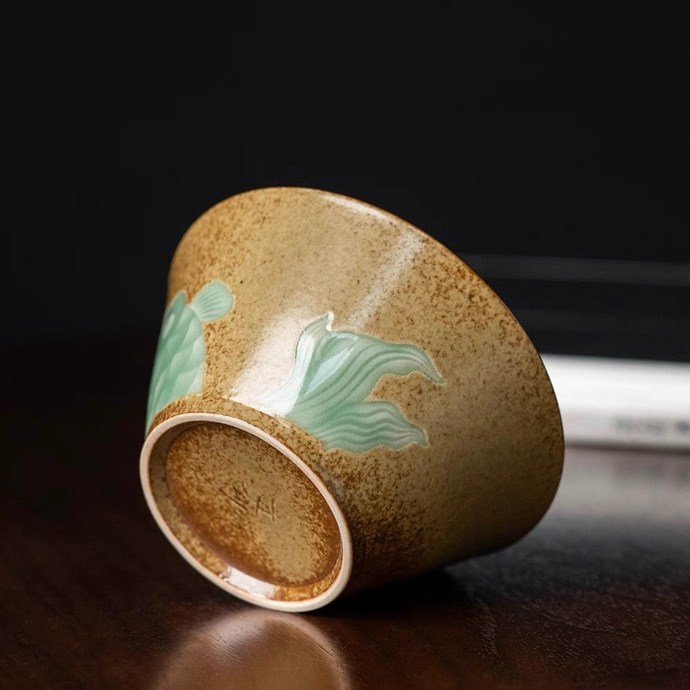 gold fish celadon tea cup – Longquan Celadon Teapot in Plum Green with Plant Ash Glaze by Kungfuyang