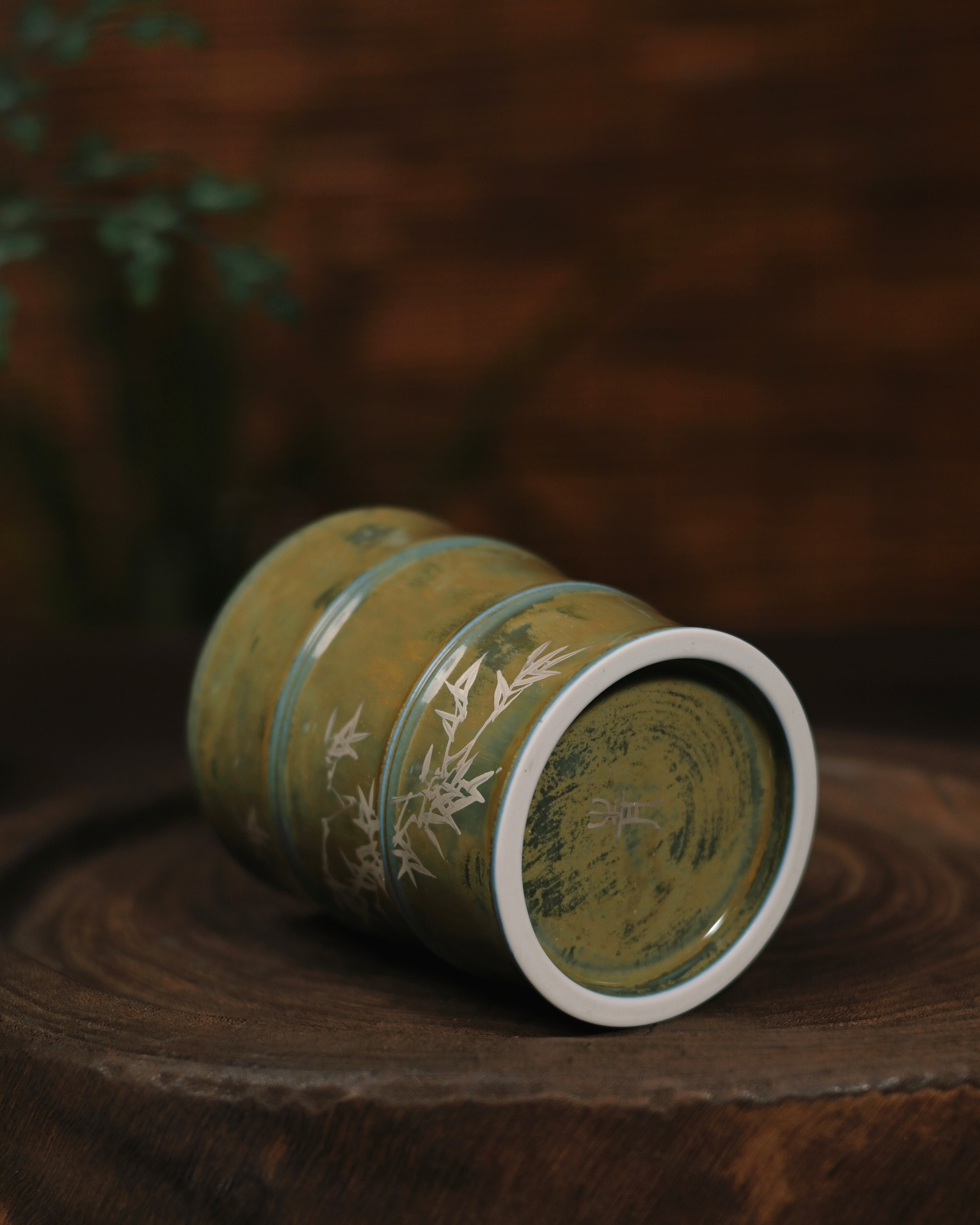 gold silver bamboo design angled shot – "Bamboo Rhythm" Jingdezhen Hand-Painted Ceramic Mug by Kungfuyang