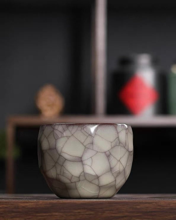 golden wires iron threads crackle – Longquan Celadon Ge Kiln Faceted Master Cup 110ml by Kungfuyang