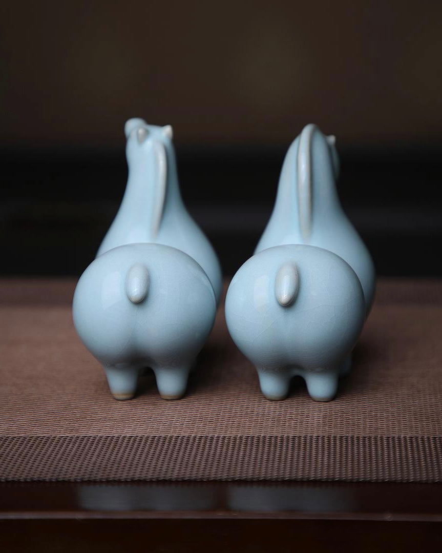 gongfu tea pet decor – Ru Ware Celadon Glaze Tea Pet Porcelain Horse Ornament by Kungfuyang