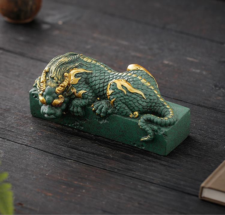 green sandstone winding dragon ornament – Green Sandstone Winding Dragon Ornament Tea Pet by Kungfuyang