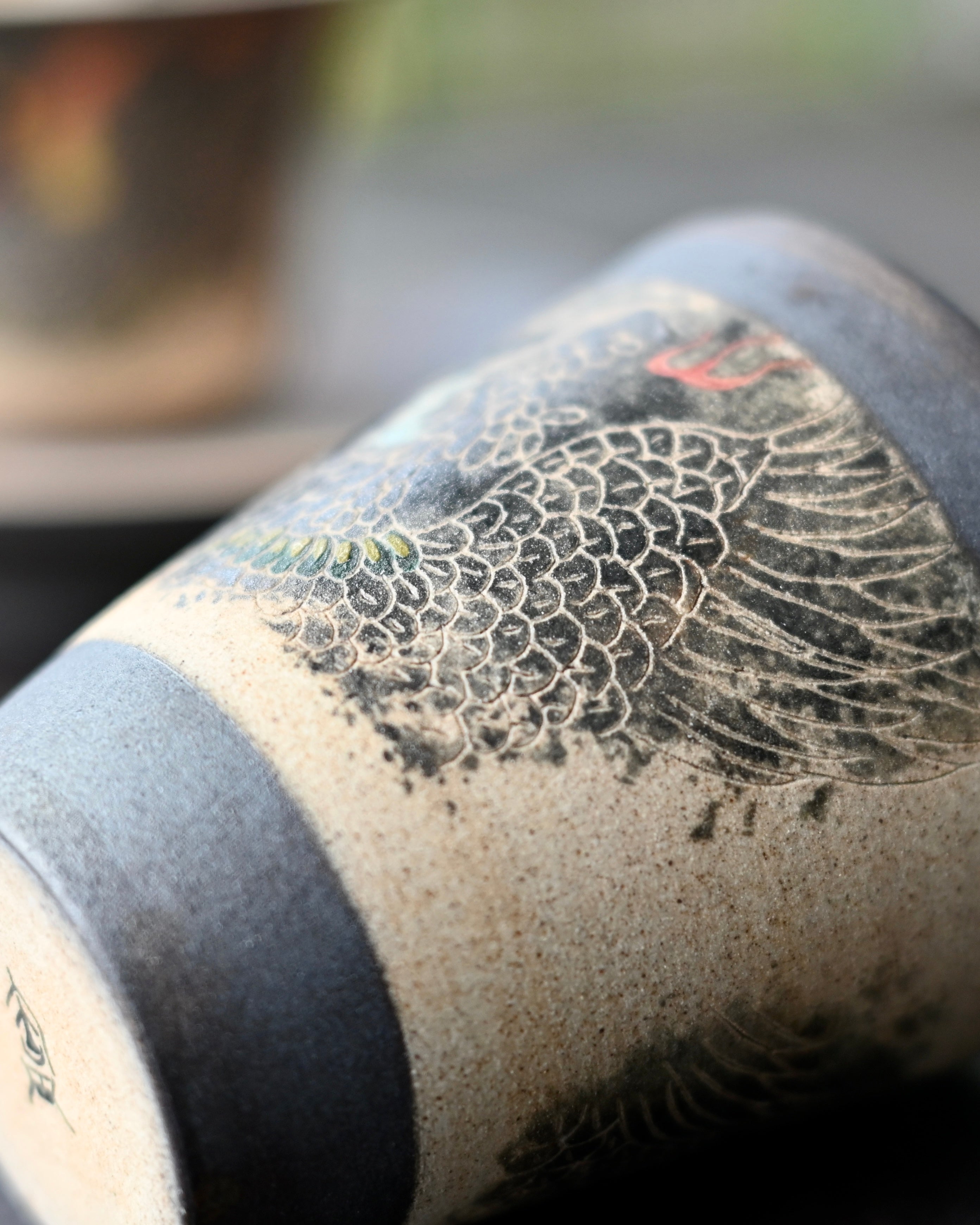 hand carved and hand painted ceramic – Jingdezhen Phoenix Rising Hand-Painted Clay Teacup by Kungfuyang
