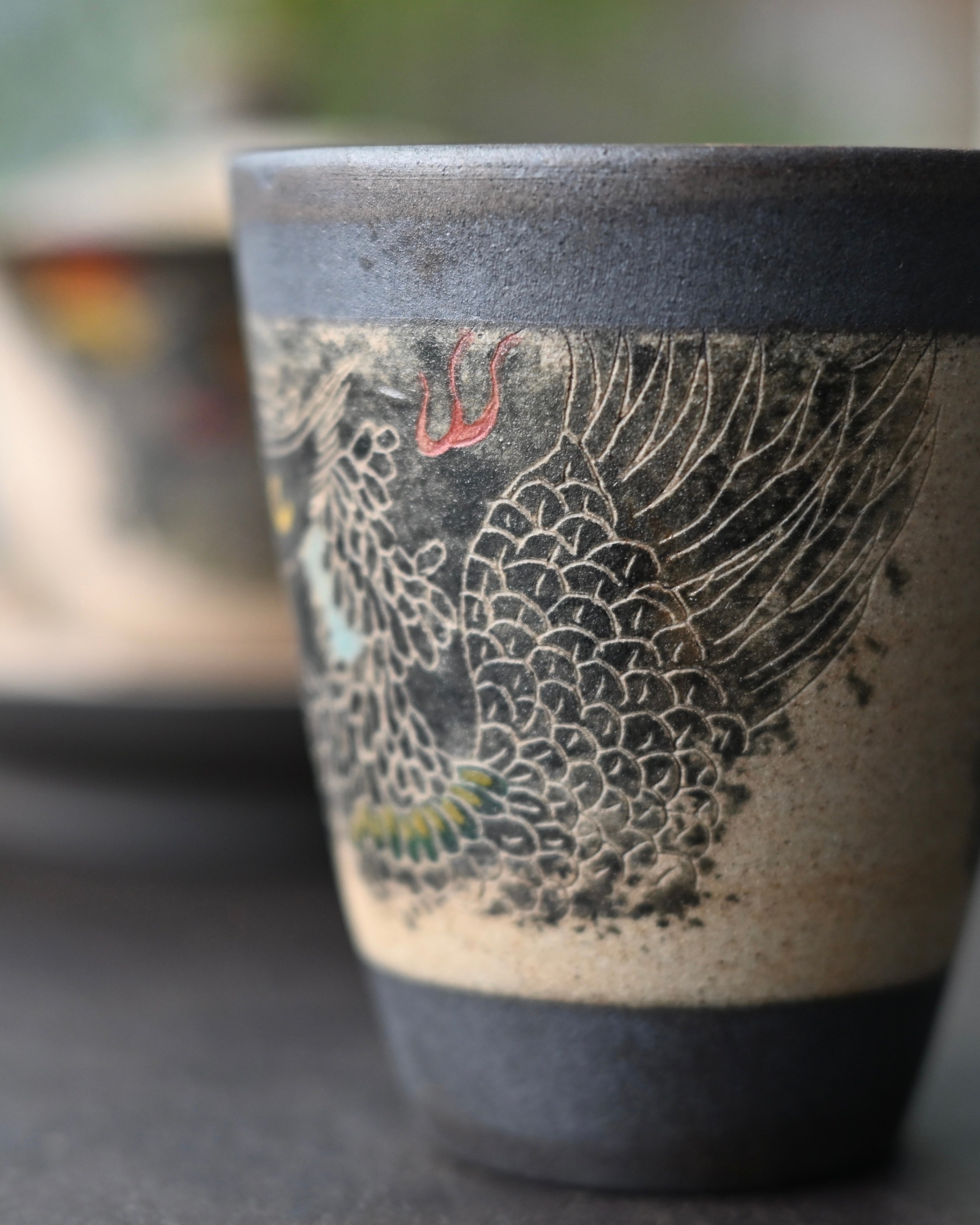 hand carved and hand painted teacup – Jingdezhen Phoenix Rising Hand-Painted Clay Teacup by Kungfuyang