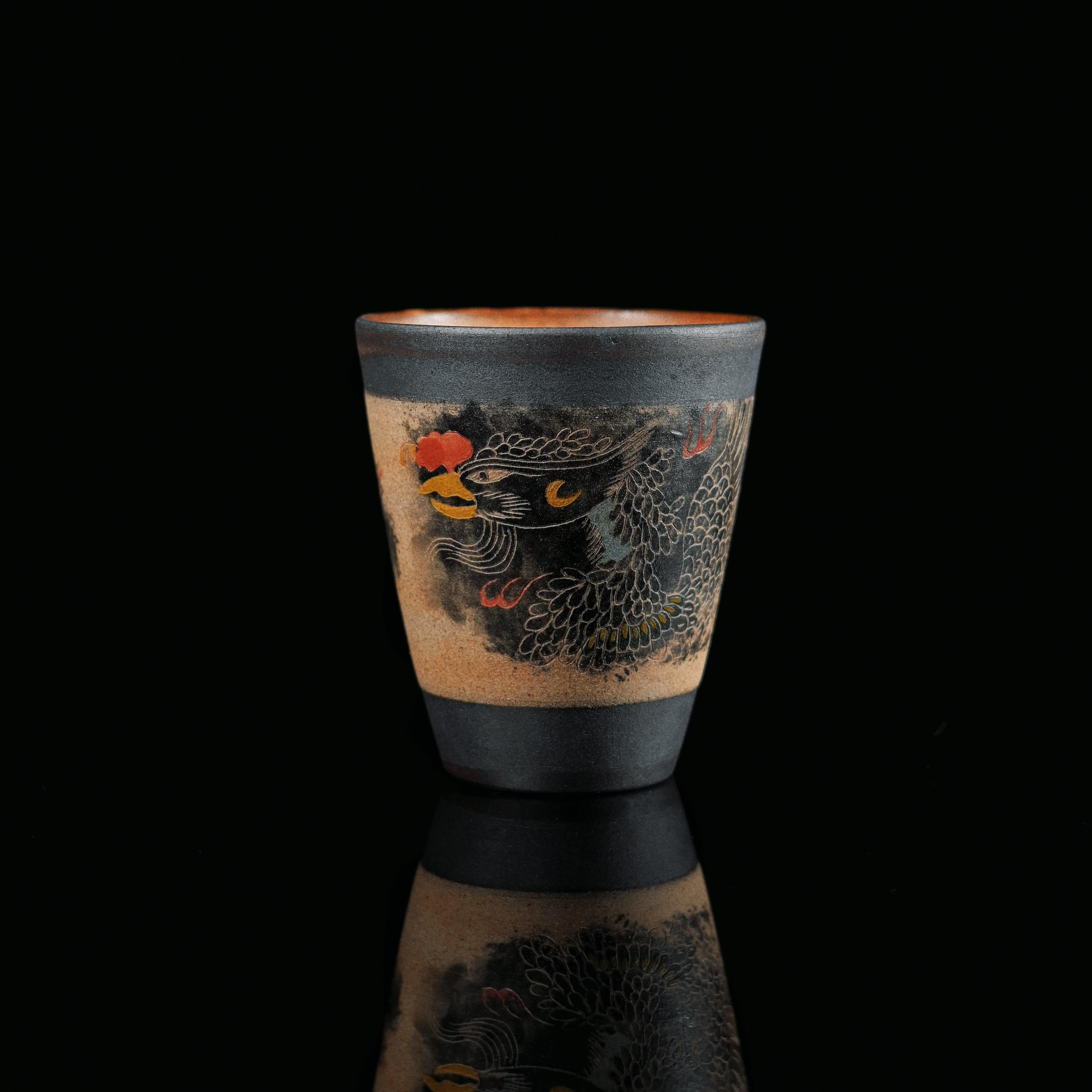 hand carved phoenix clay teacup – Jingdezhen Phoenix Rising Hand-Painted Clay Teacup by Kungfuyang
