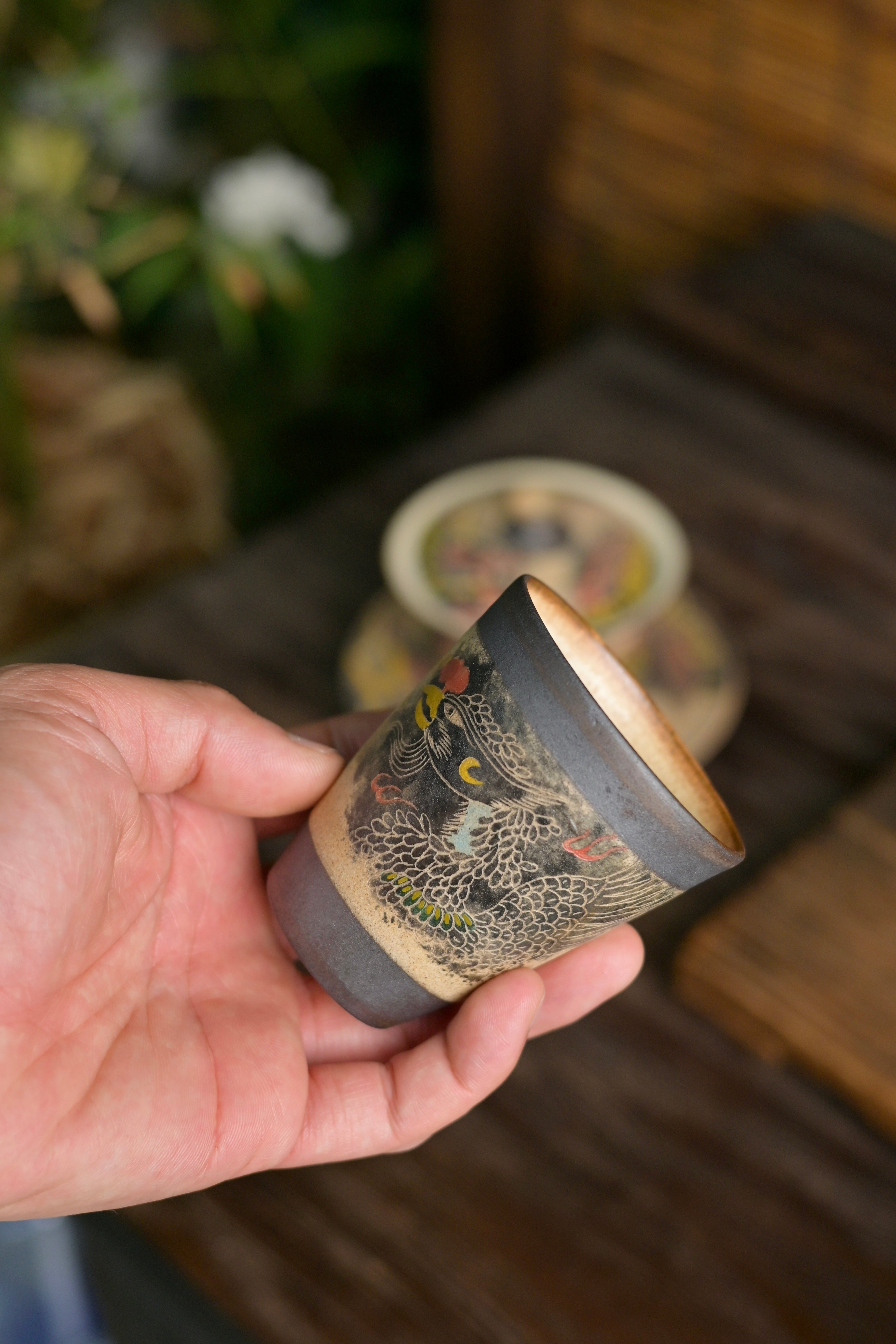 hand carved phoenix pottery teacup – Jingdezhen Phoenix Rising Hand-Painted Clay Teacup by Kungfuyang