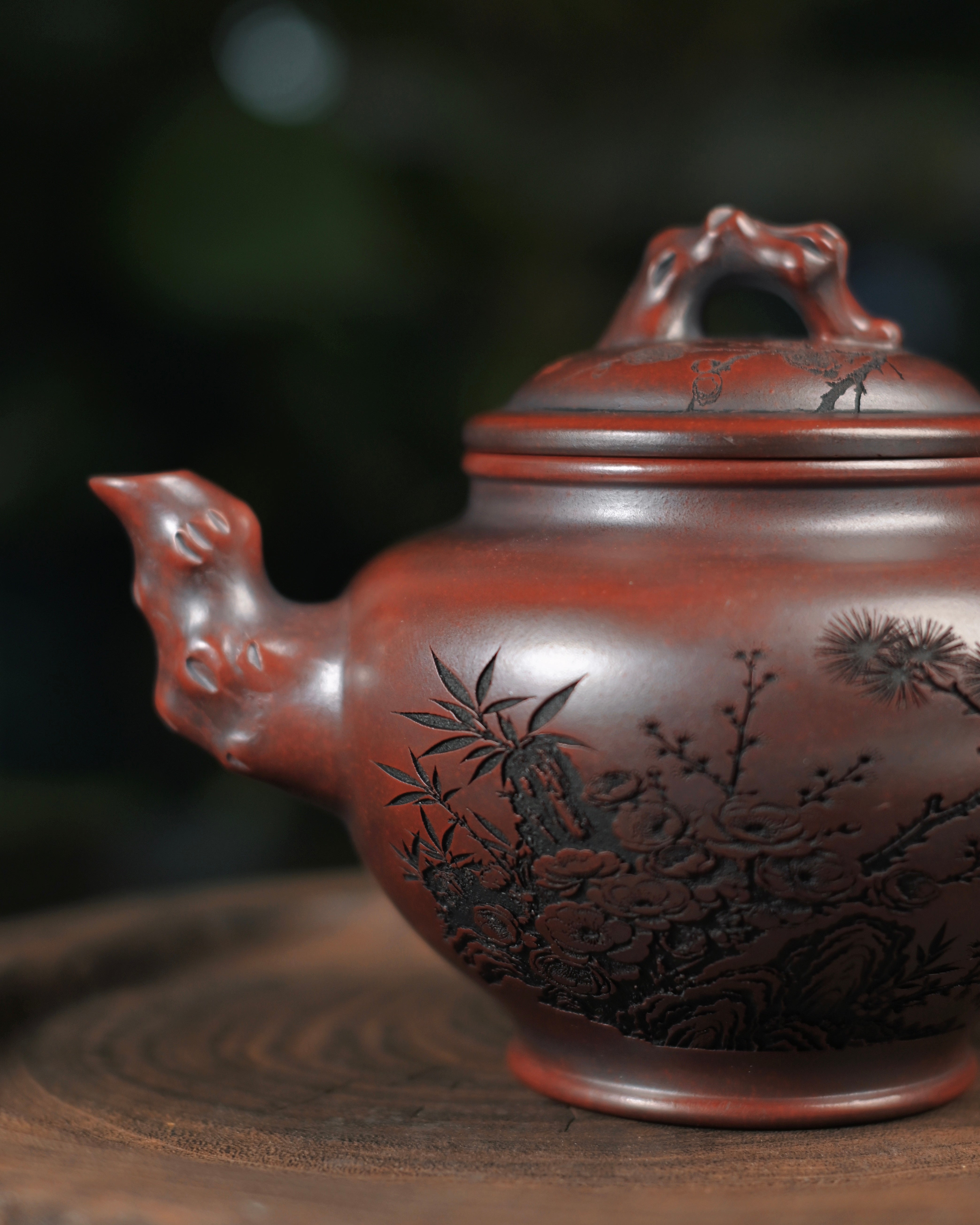 hand carved pine yixing teapot – Yixing "Smiling Cherry" Dark Clay Teapot 450ml by Kungfuyang