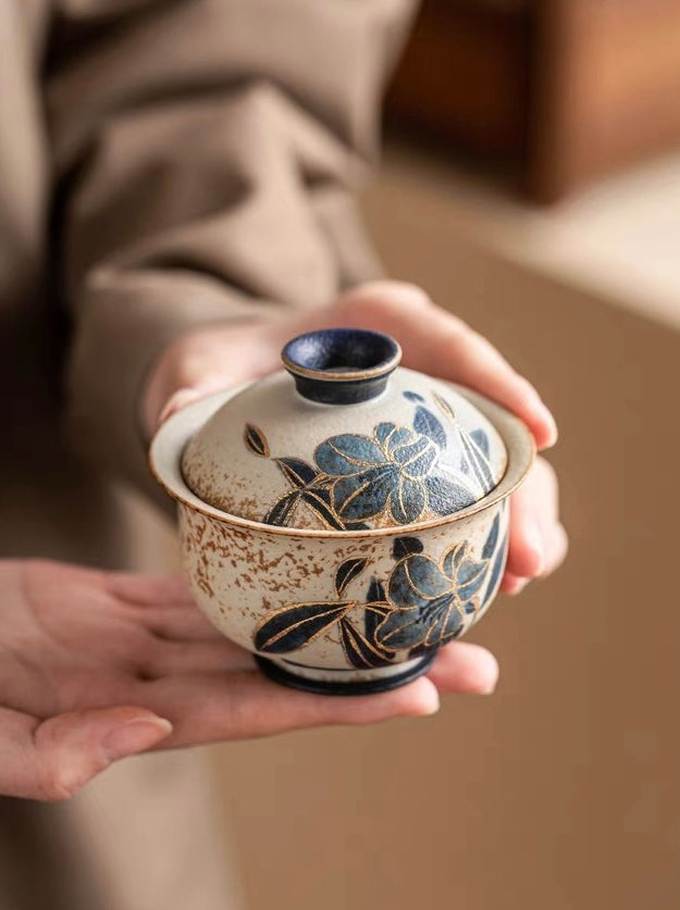 hand made retro glaze daffodils gaiwan – Old Clay Blue-and-White Volcanic Stone Style Caramel Glaze by Kungfuyang
