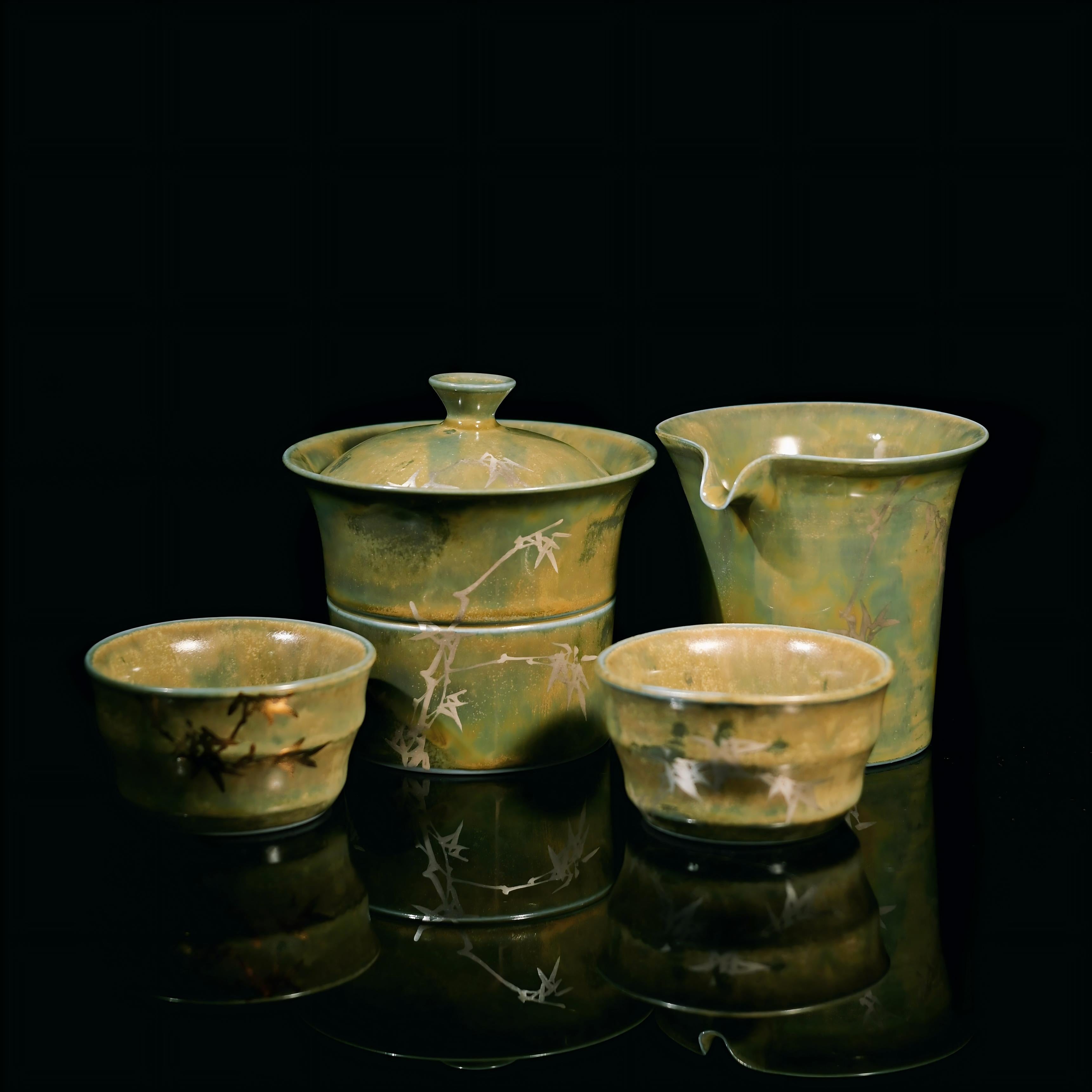 hand painted bamboo motif ceramic gaiwan – "Bamboo Rhythm" Ceramic Tea Set – A Poetic Fusion of Art & by Kungfuyang